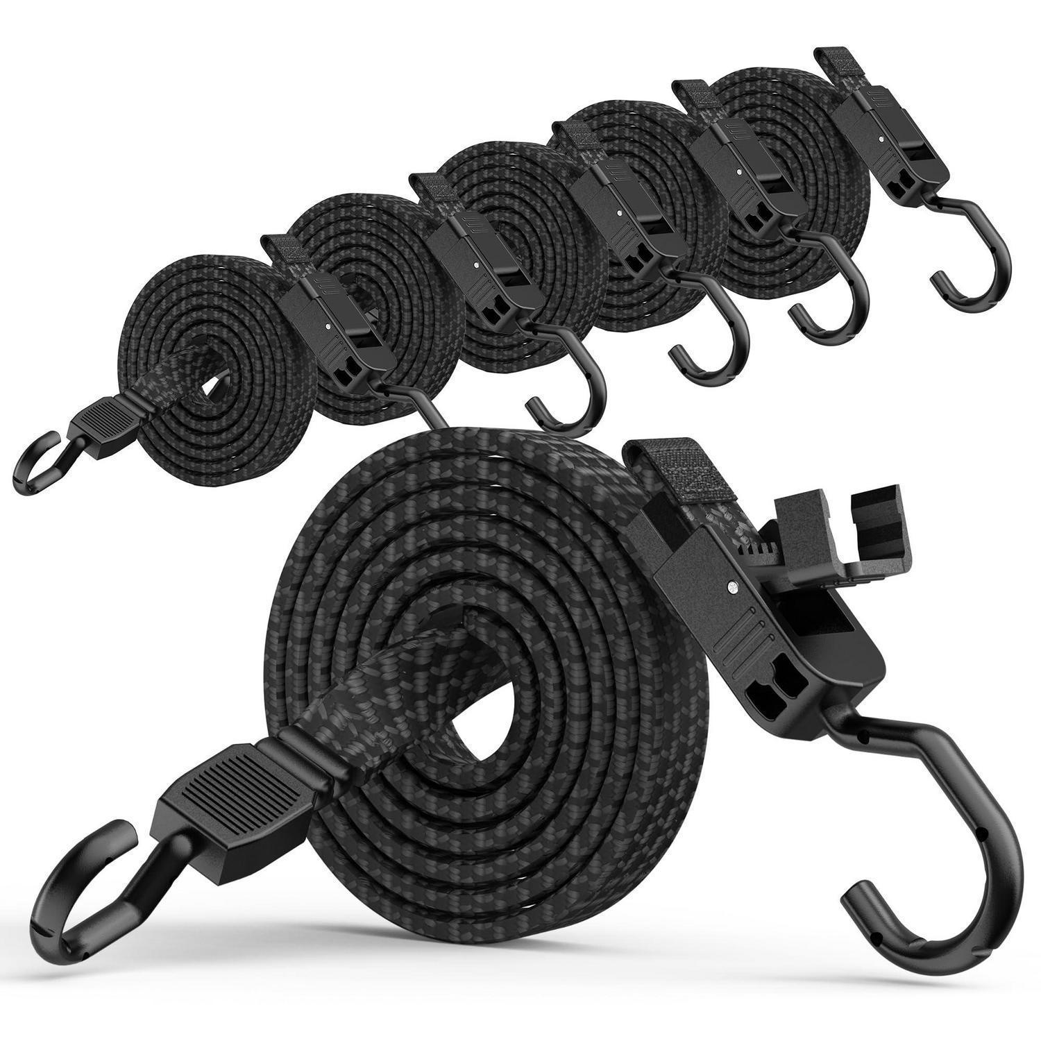 Spanngummi Mit Haken 6er Set, 200cm Expander Mit Schnellverschluss, Flach Schwarz