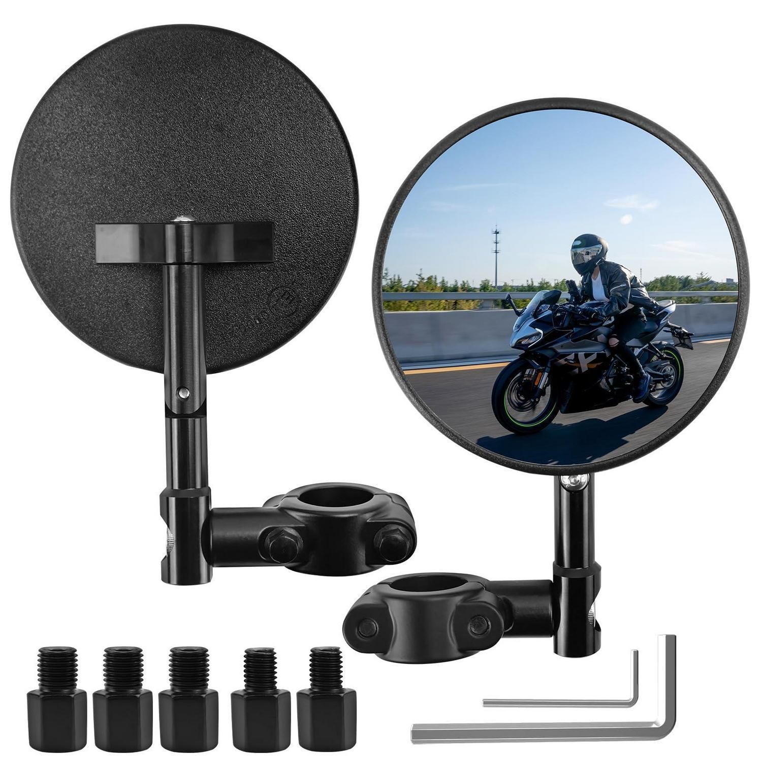 Motorrad Lenkerendenspiegel 2 Stück, Universal 360° Drehbar, Aluminiumlegierung, Rund