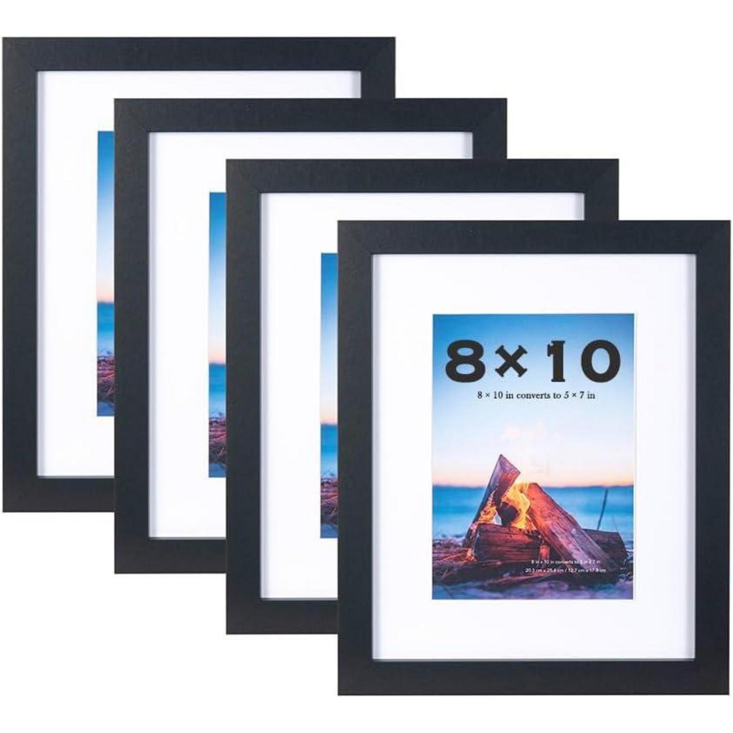 Bilderrahmen Set 4 Stück Schwarz Holz 20,3x25,4 Cm Mit Passepartout Für Wand & Tisch