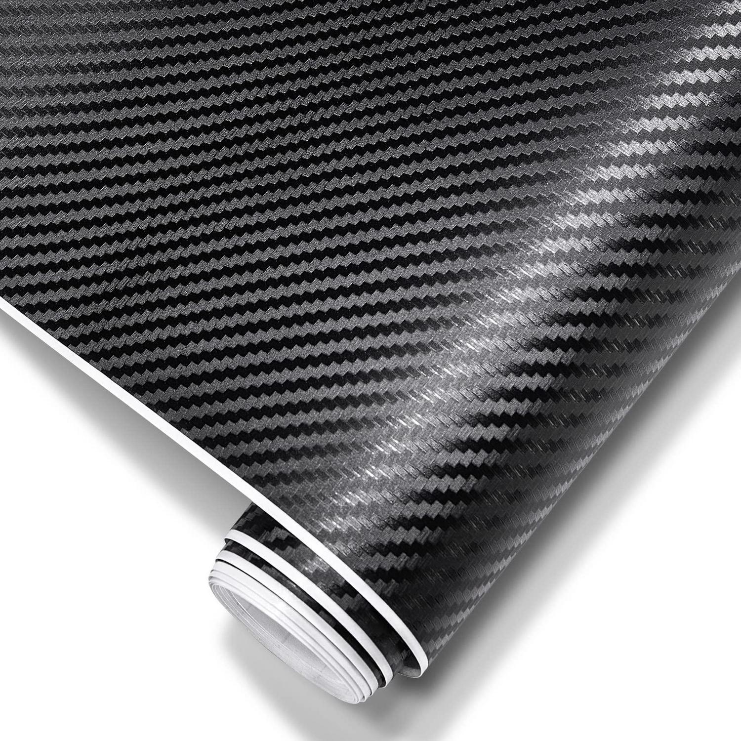 3d Carbon Folie 30,5 X 152 Cm, Blasenfrei, Selbstklebend, Glänzend Schwarz