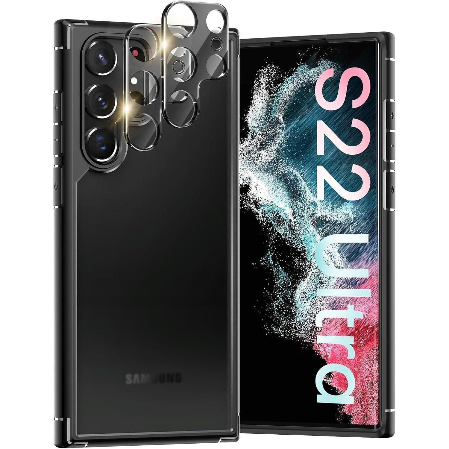 Schutzhülle Mit 2x Kamera Schutzfolie Für Galaxy S22 Ultra 5g, Stoßfest, Schwarz