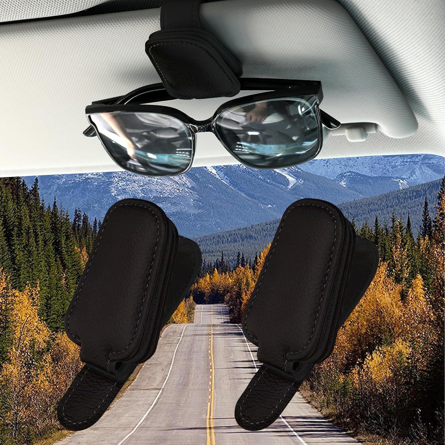 Sonnenbrillenhalter Für Auto-sonnenblende, 2er-pack, Magnetisch, Leder, Schwarz