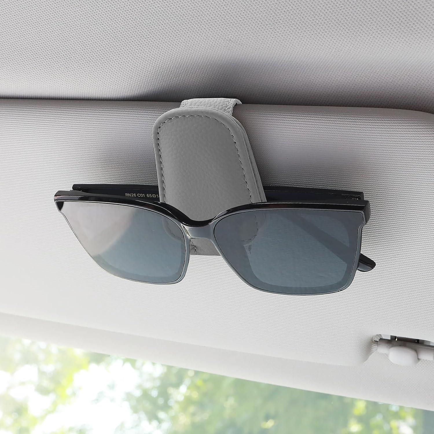 Sonnenbrillenhalter Auto Leder Mit Magnet Für Sonnenblende Dunkelgrau