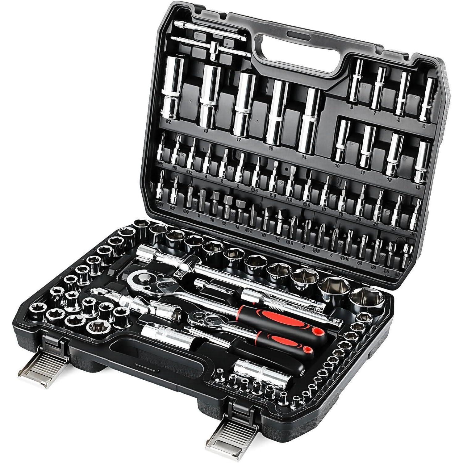 108-teiliger Steckschlüsselsatz Mit 1/4" & 1/2" Ratschenkasten Aus Cr-v Stahl