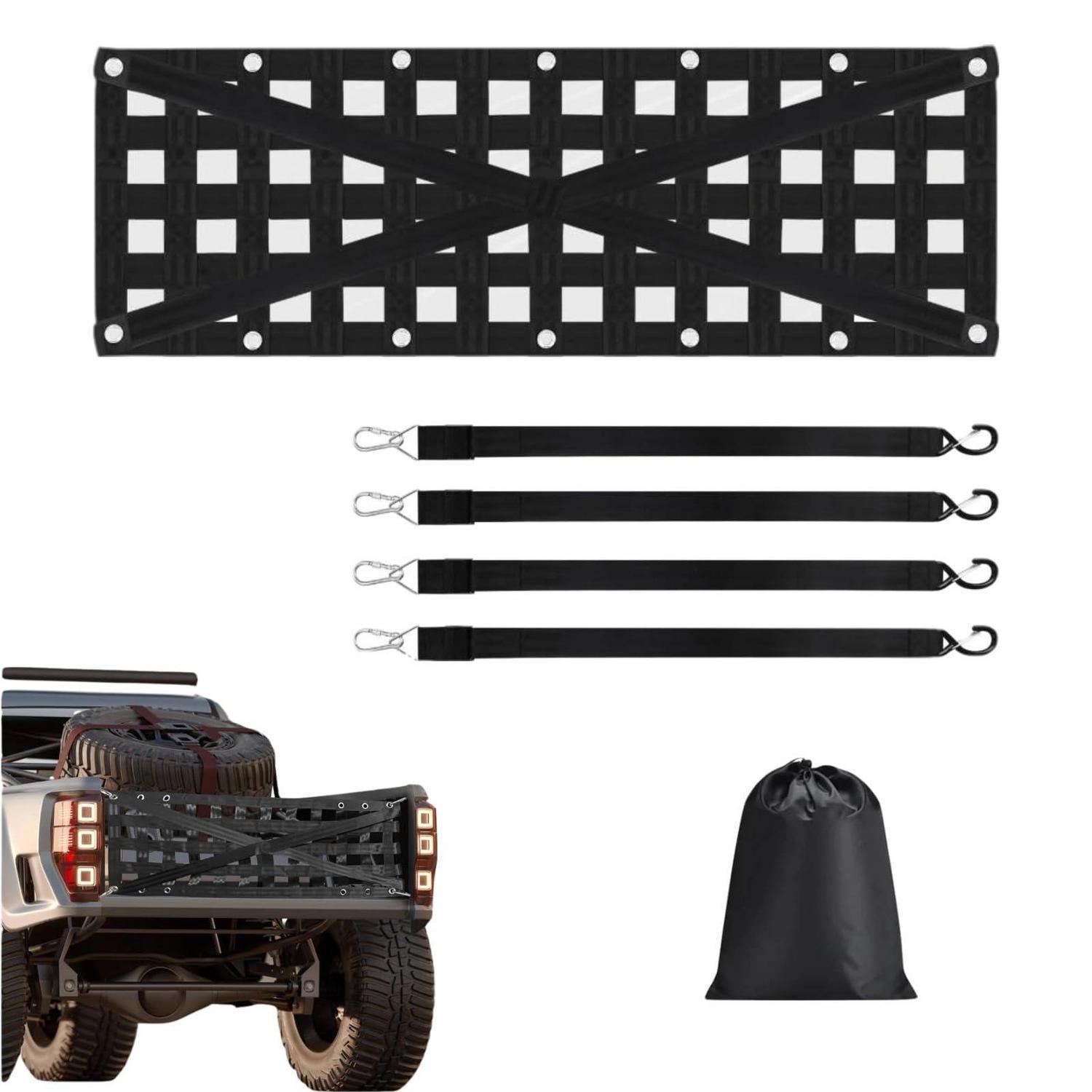 Heckklappennetz Für Pickup Lkw, Strapazierfähig, 137x45cm, Mit 4 Gurten