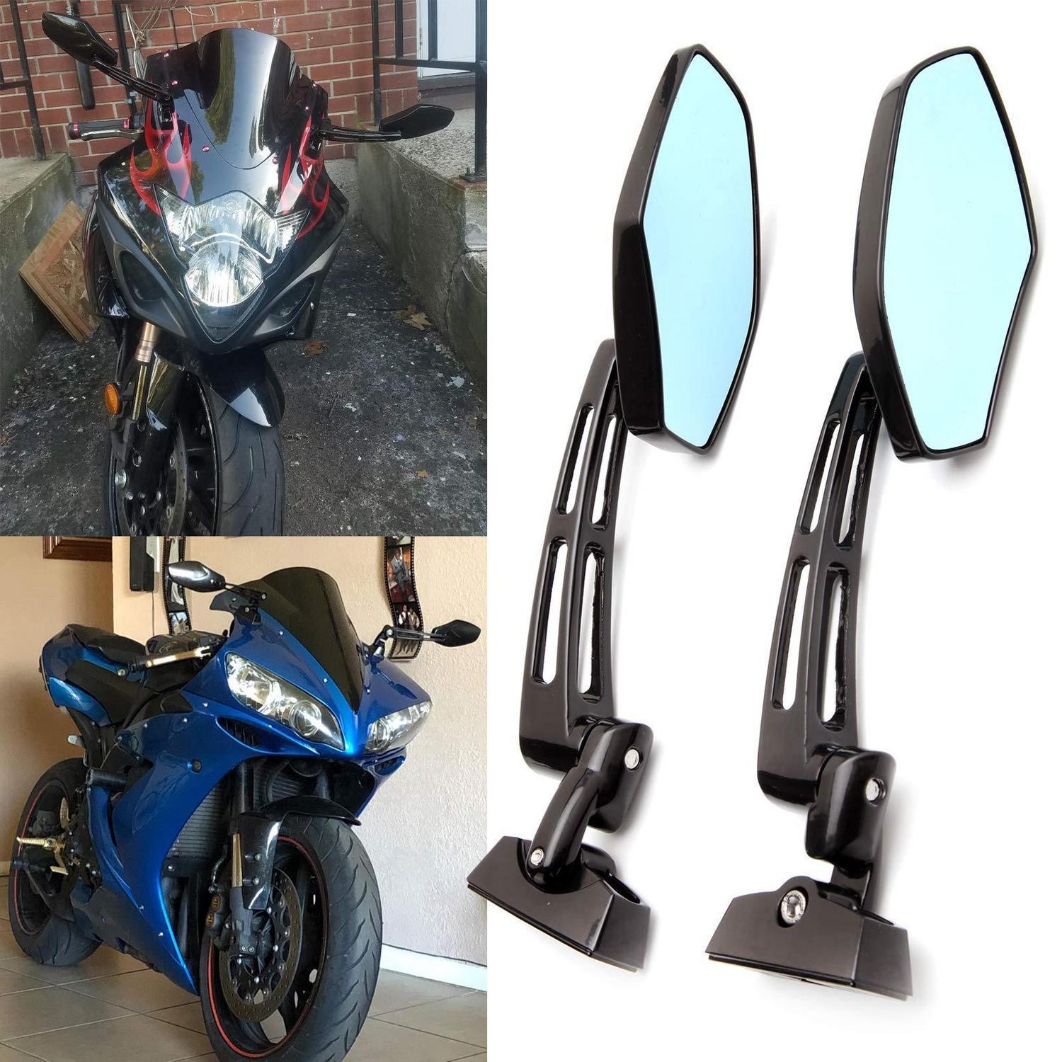 Motorrad Rückspiegel Set Cnc Aluminium Mit Blauem Glas Für Sportbikes