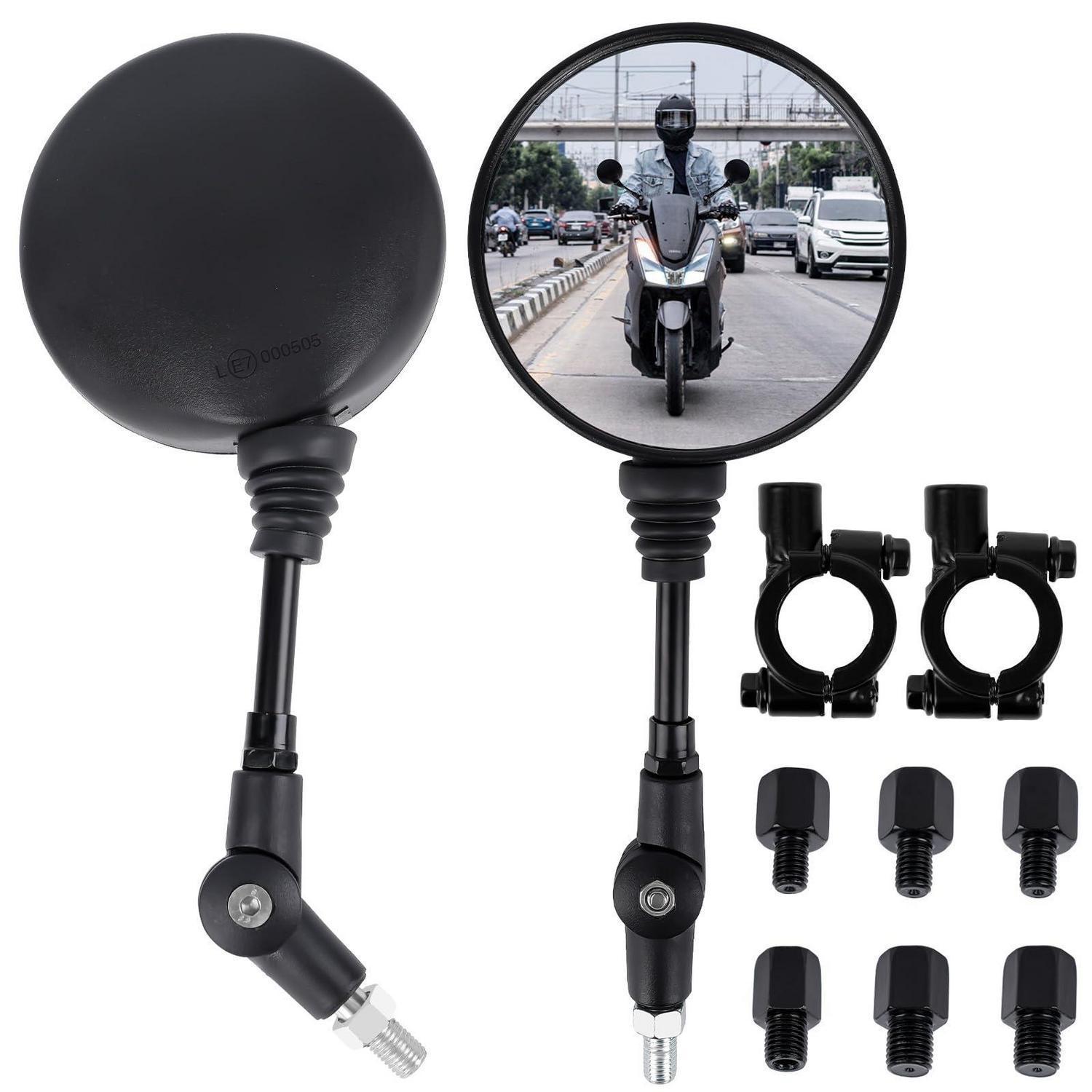 Motorrad Spiegel Set Universal, Rund, 360° Drehbar, M8/m10 Gewinde, Lenkerklemme