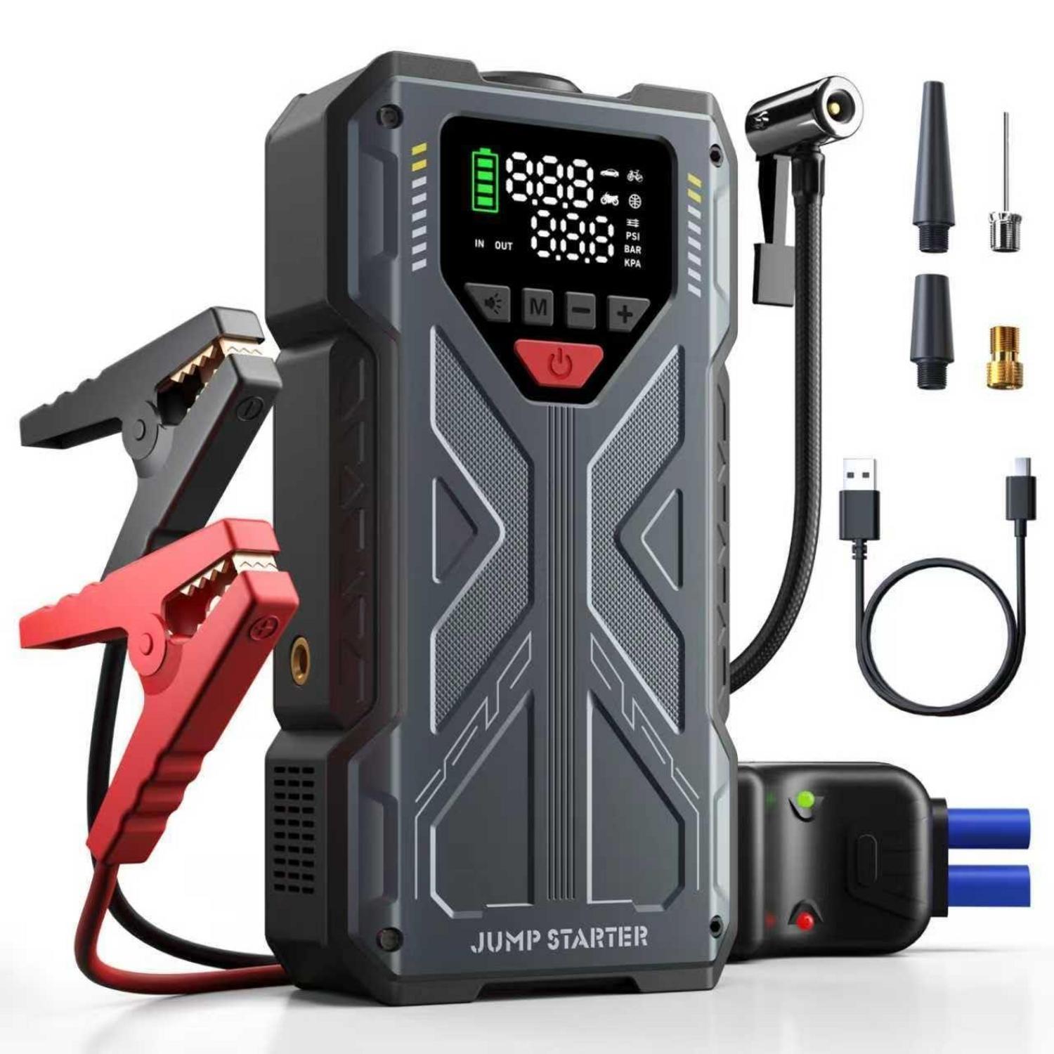 Starthilfe Powerbank Mit Kompressor 5000a Für Pkw, 12v Jumpstarter & Reifenfüller