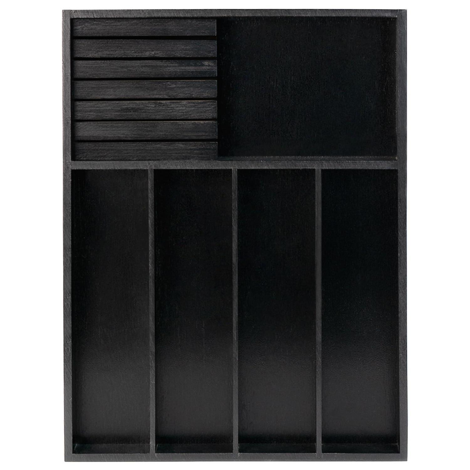 Besteckeinsatz Bambus Mit Messerblock Schwarz, 5 Fächer, Schubladen Organizer