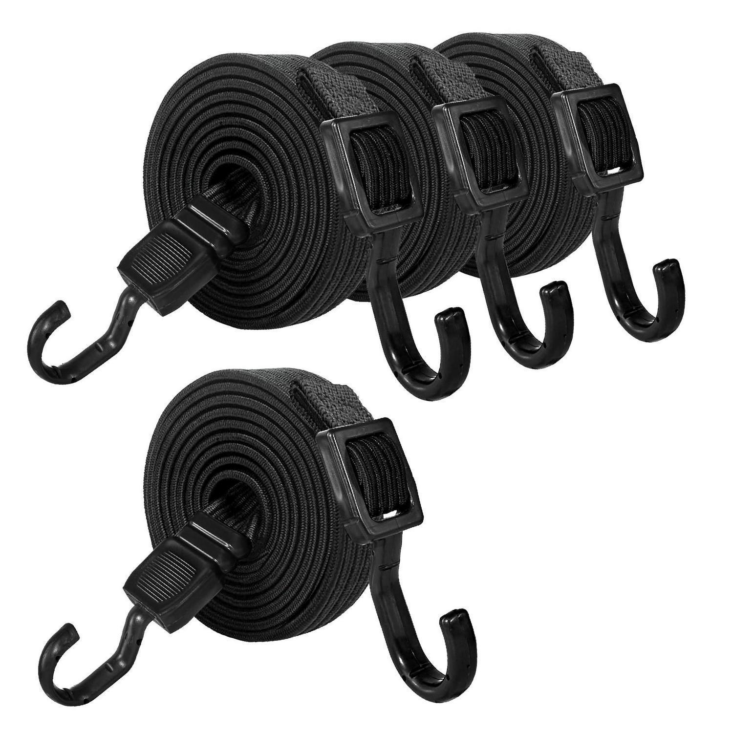 Spanngummi Mit Haken 200cm, 4er Set, Flach Expander, Extra Stark, Schwarz