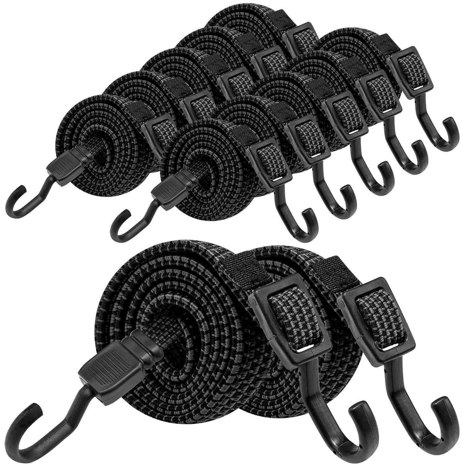 Spanngummis Mit Haken 12er Set 100cm Flach Schwarz Extra Stark Für Garten Auto Camping