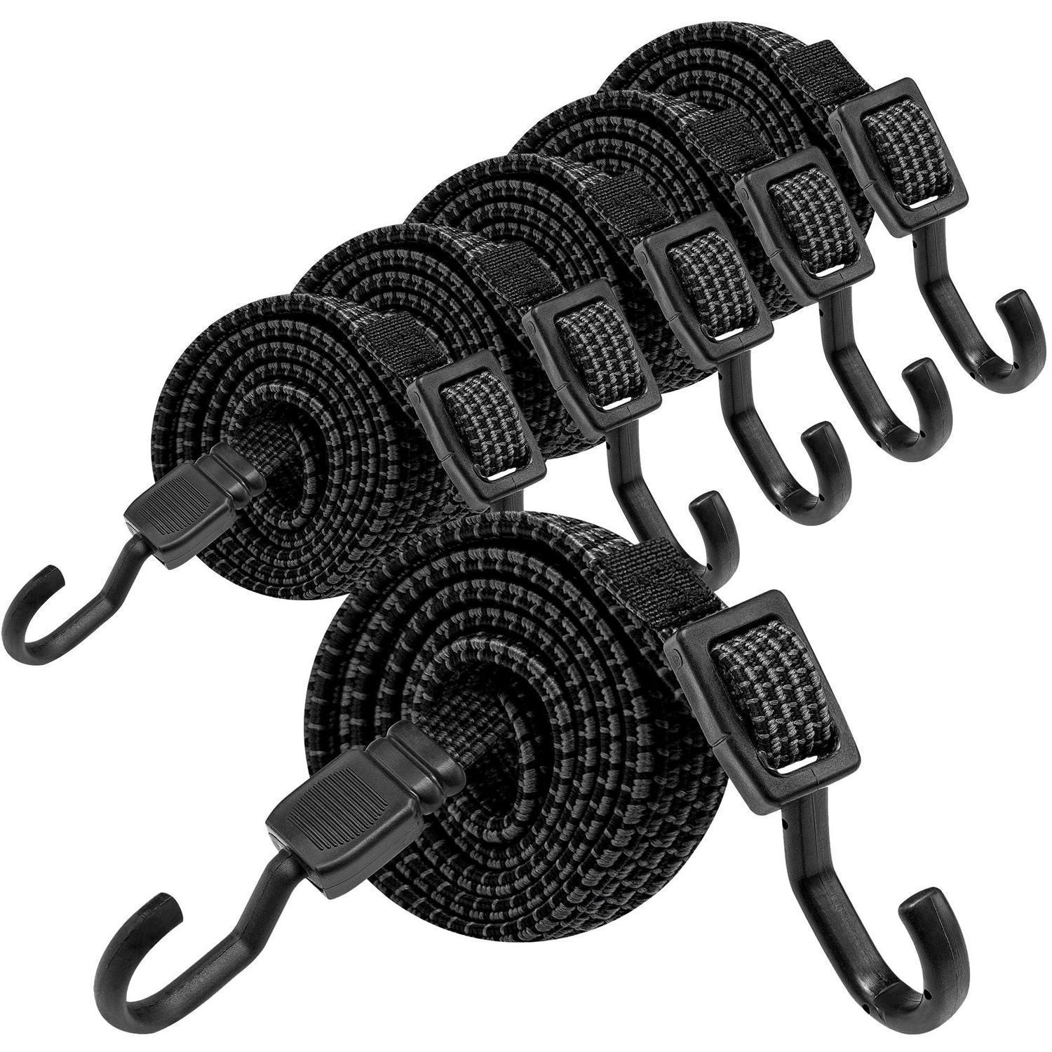 Spanngummi Mit Haken 6er-set 100cm Flach Schwarz, Verstellbar, Wetterfest