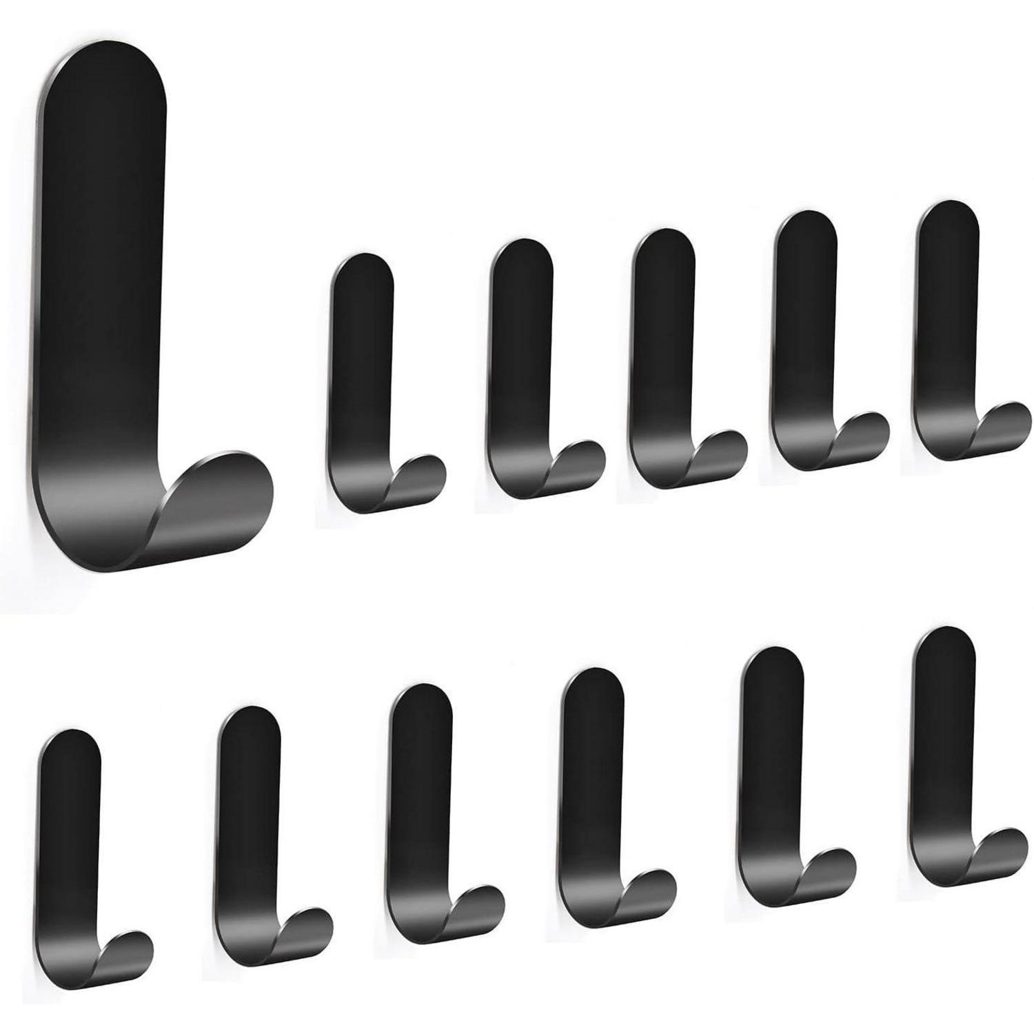 12x Klebehaken Edelstahl Schwarz Matt, Wasserdicht, Rostfrei, Starker Klebstoff