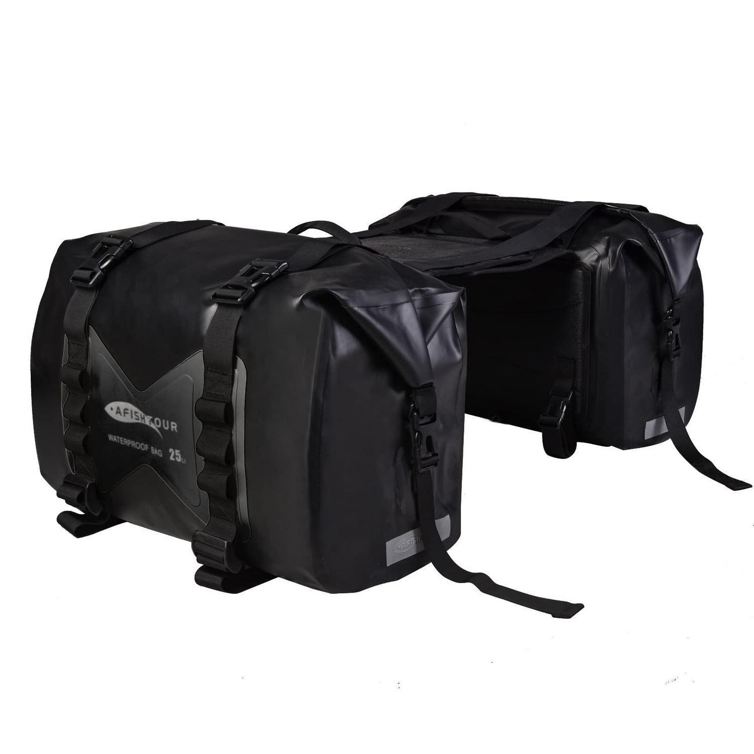 Wasserdichte Motorrad-satteltaschen 50l, Abnehmbar, Verstellbar, Schwarz