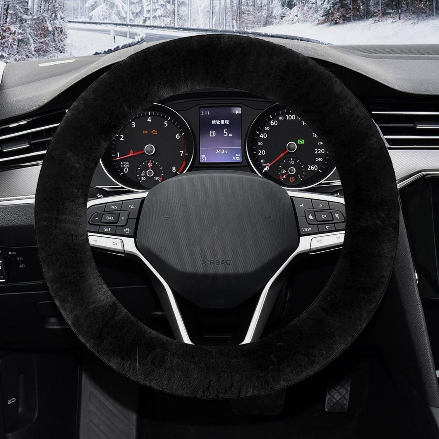 Winter Lenkradbezug Plüsch 37-39cm Universal Auto Lenkradhülle Schwarz