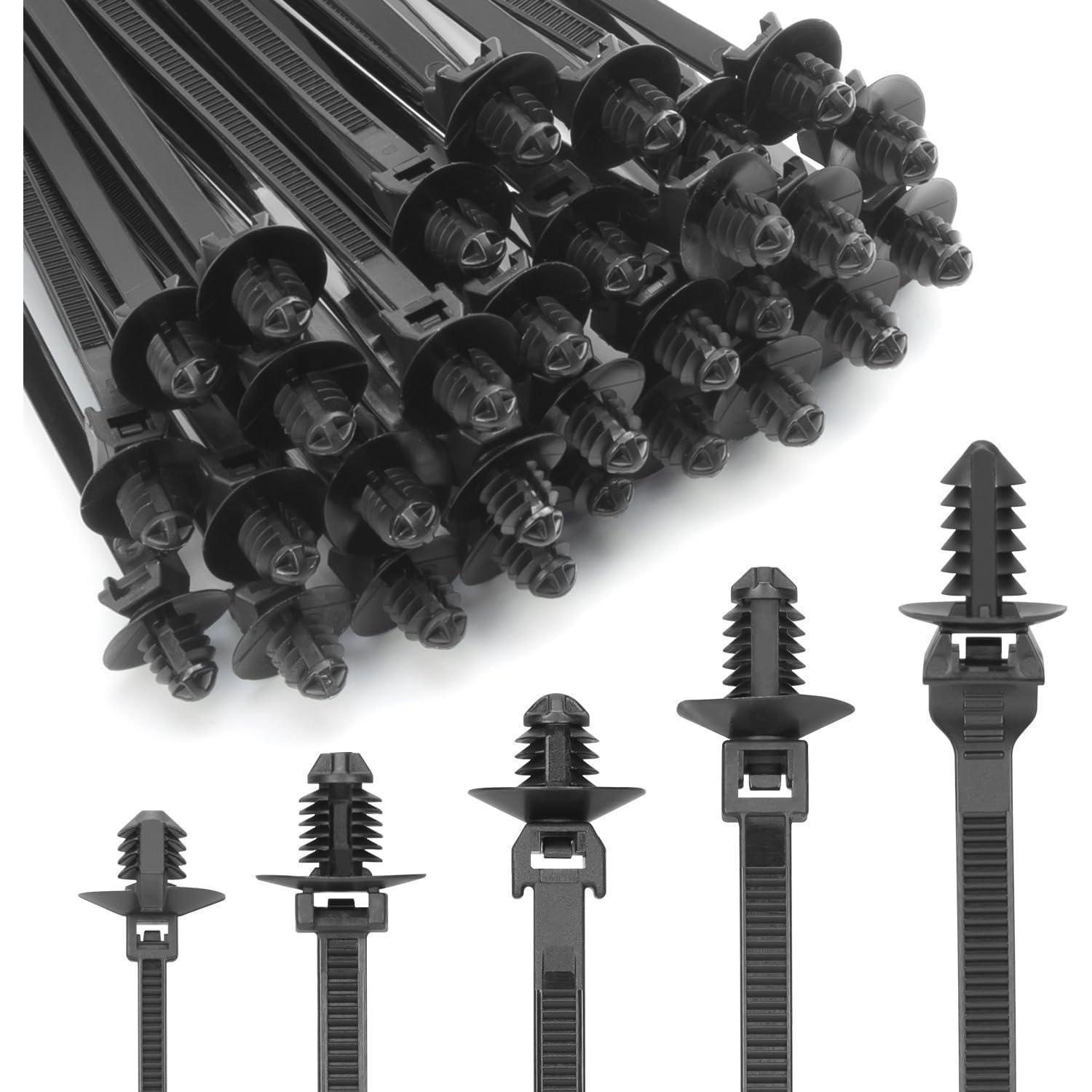 150 Stück Push-montage Kabelbinder, 5 Arten, Nylon, Schwarz, Für Auto & Haushalt