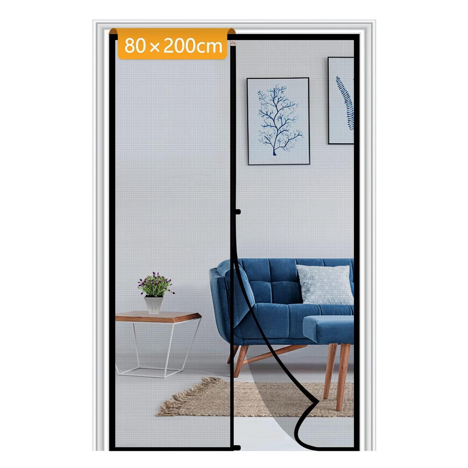 Magnetische Fliegengitter Balkontür 80x200cm Ohne Bohren, Reißfest, Winddicht