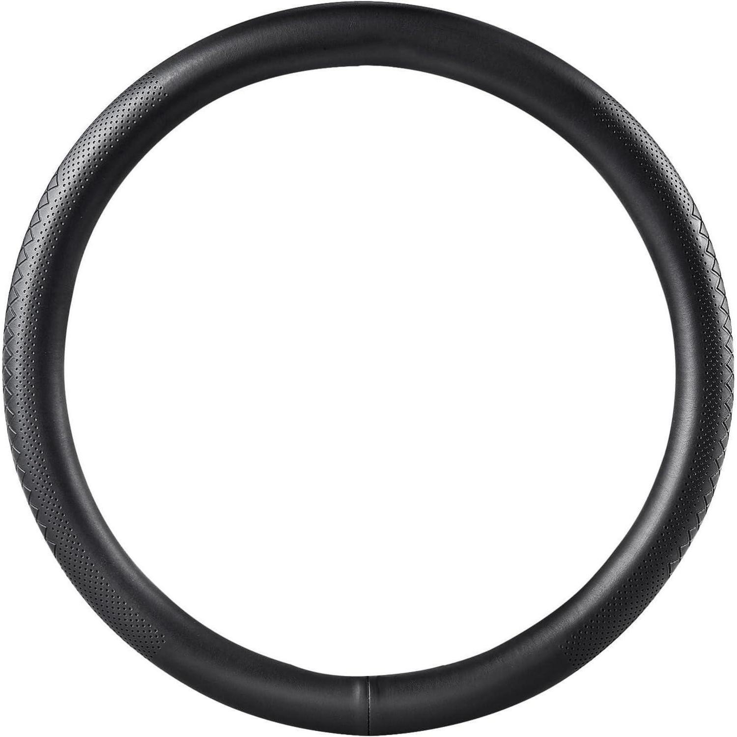 Lenkradbezug Auto Leder Dünn Anti-rutsch Atmungsaktiv Universal 37-38cm Schwarz