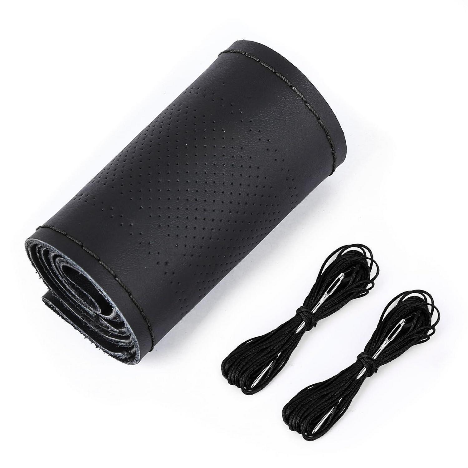 Lenkradbezug Leder Schwarz Mit Nadel & Faden, Universal 37-38cm