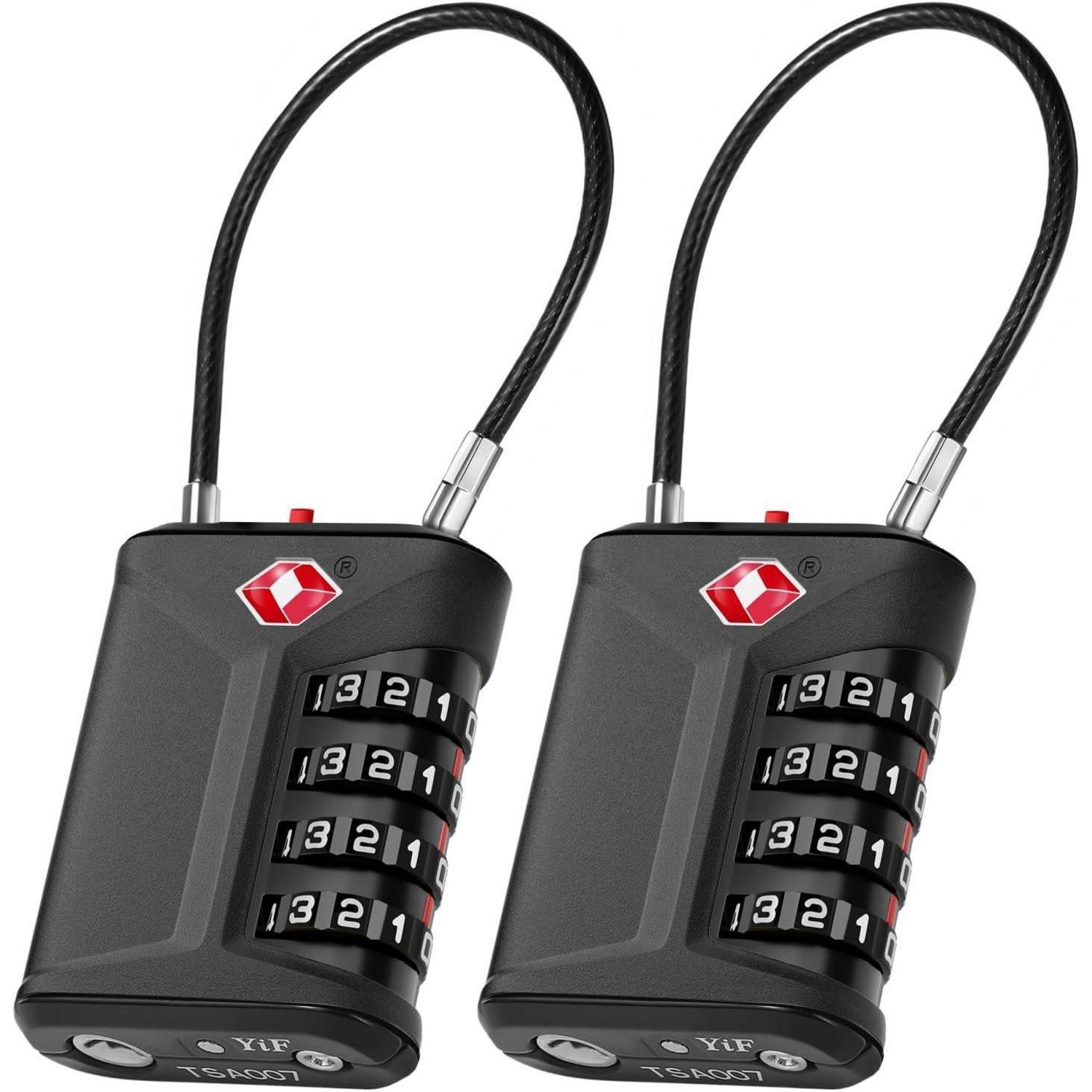 Zahlenschloss 4-stellig Tsa Mit Flexiblem Kabel, 2 Stück, Schwarz