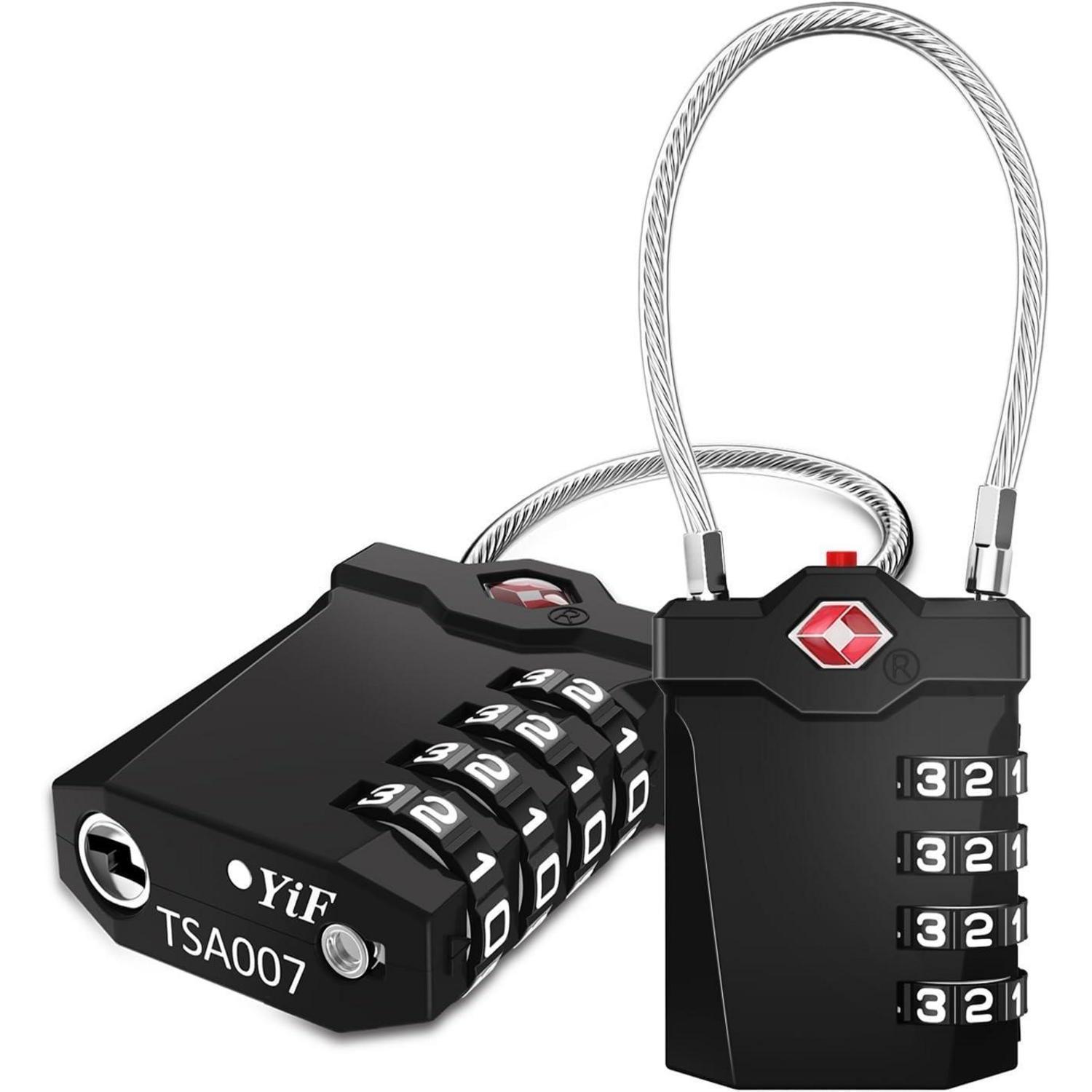 Tsa Gepäckschloss 4-stellig Mit Flexiblem Kabel, Alarmfunktion, 2 Stück, Schwarz