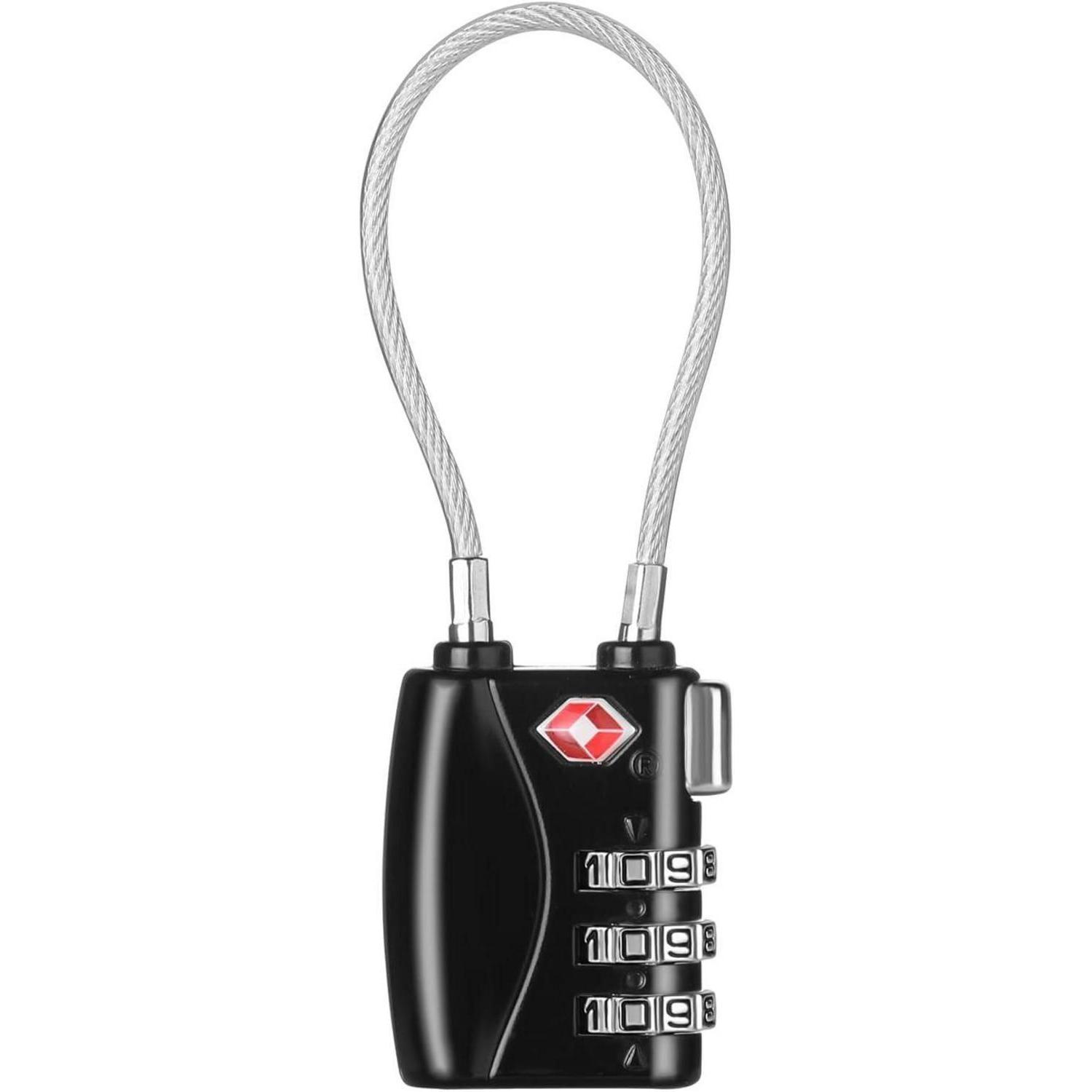 Tsa Zahlenschloss Mit Flexiblem Kabel Für Koffer Und Spind, 3-stellig, Schwarz