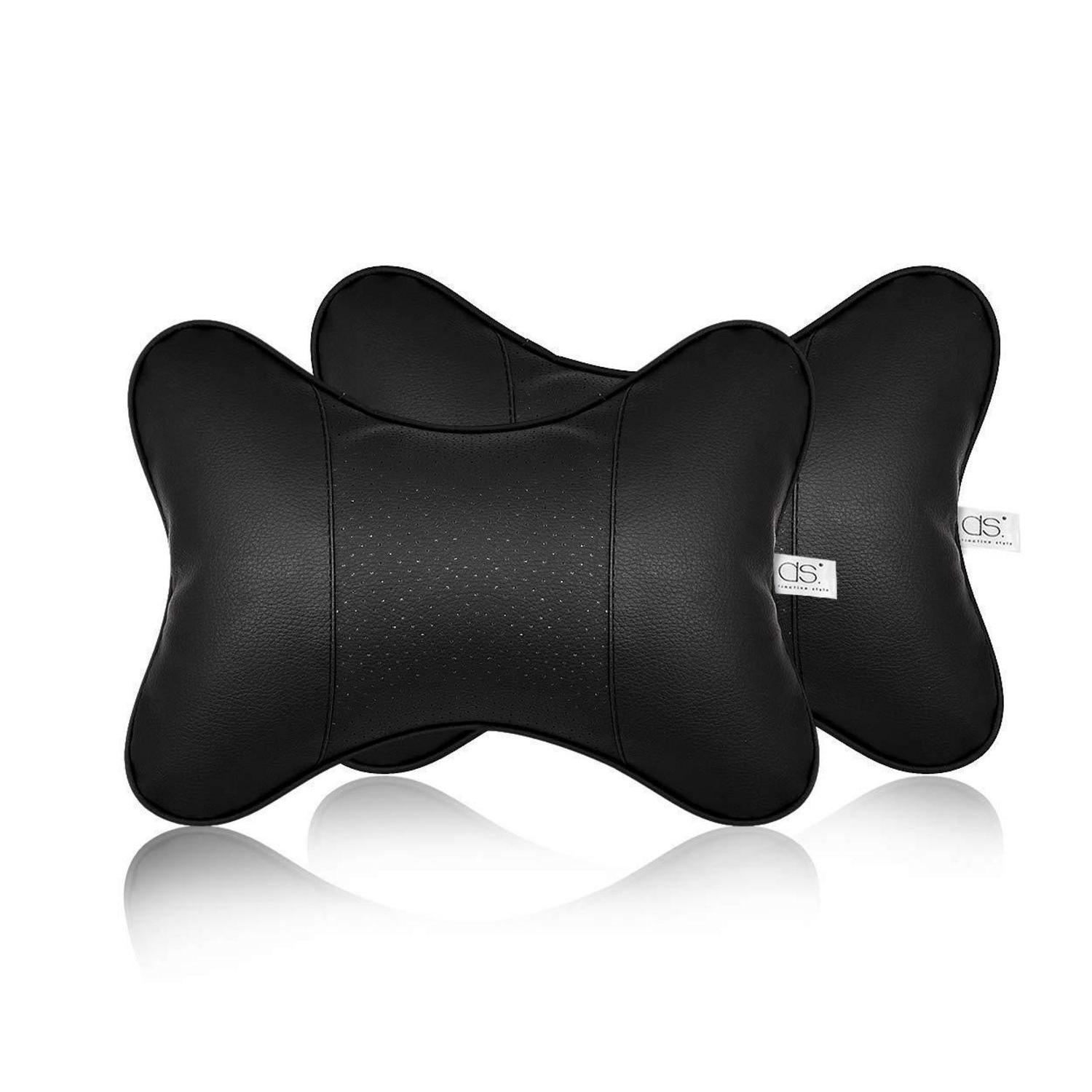2er Set Auto Nackenkissen Aus Pu-leder, 28x18cm, Schwarz