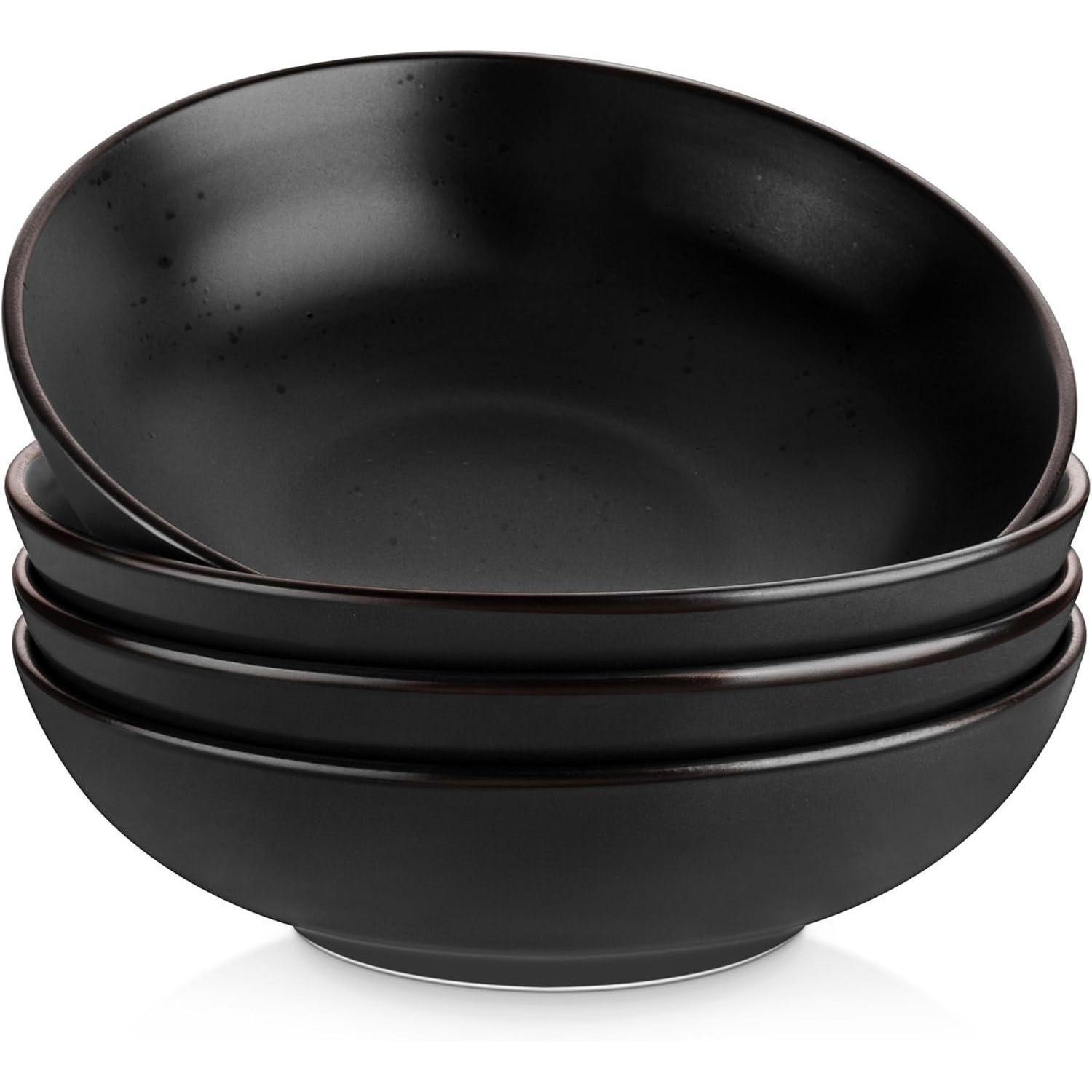 Suppenteller Steingut 4er Set, 22,3cm, 1350ml, Schwarz
