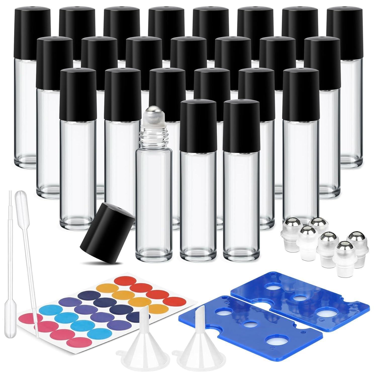 24er Set 10ml Glas Rollerflaschen Mit Edelstahl-kugel Für Ätherische Öle