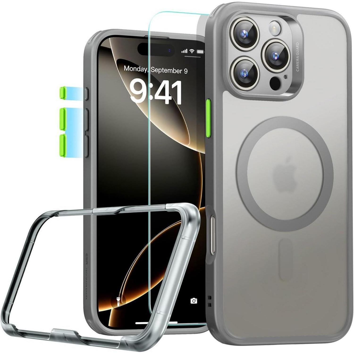 Iphone 16 Pro Hülle 4in1 Set, Magsafe Kompatibel, Militärschutz, Mattgrau
