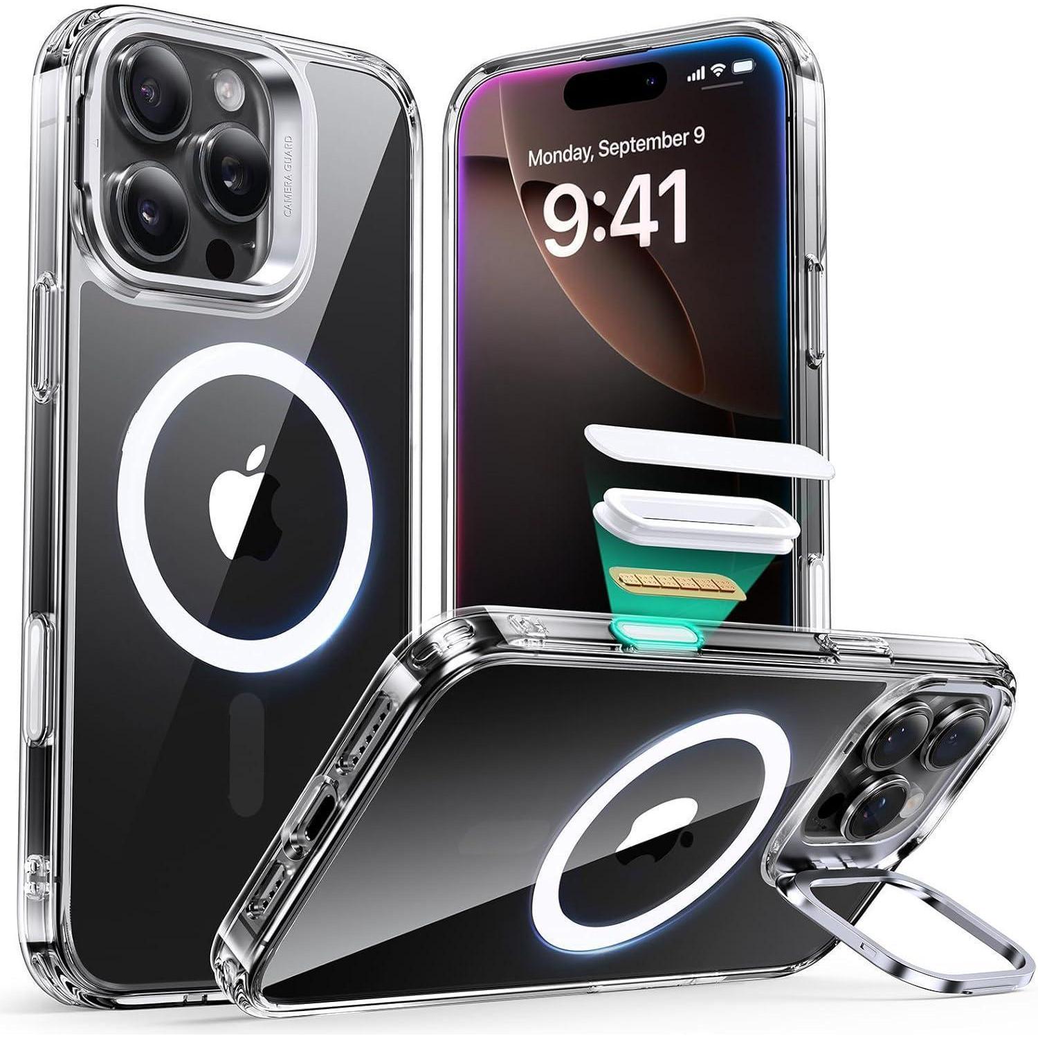 Schutzhülle Mit Magsafe & Ständer Für Iphone 16 Pro Max, Klar, Stoßfest
