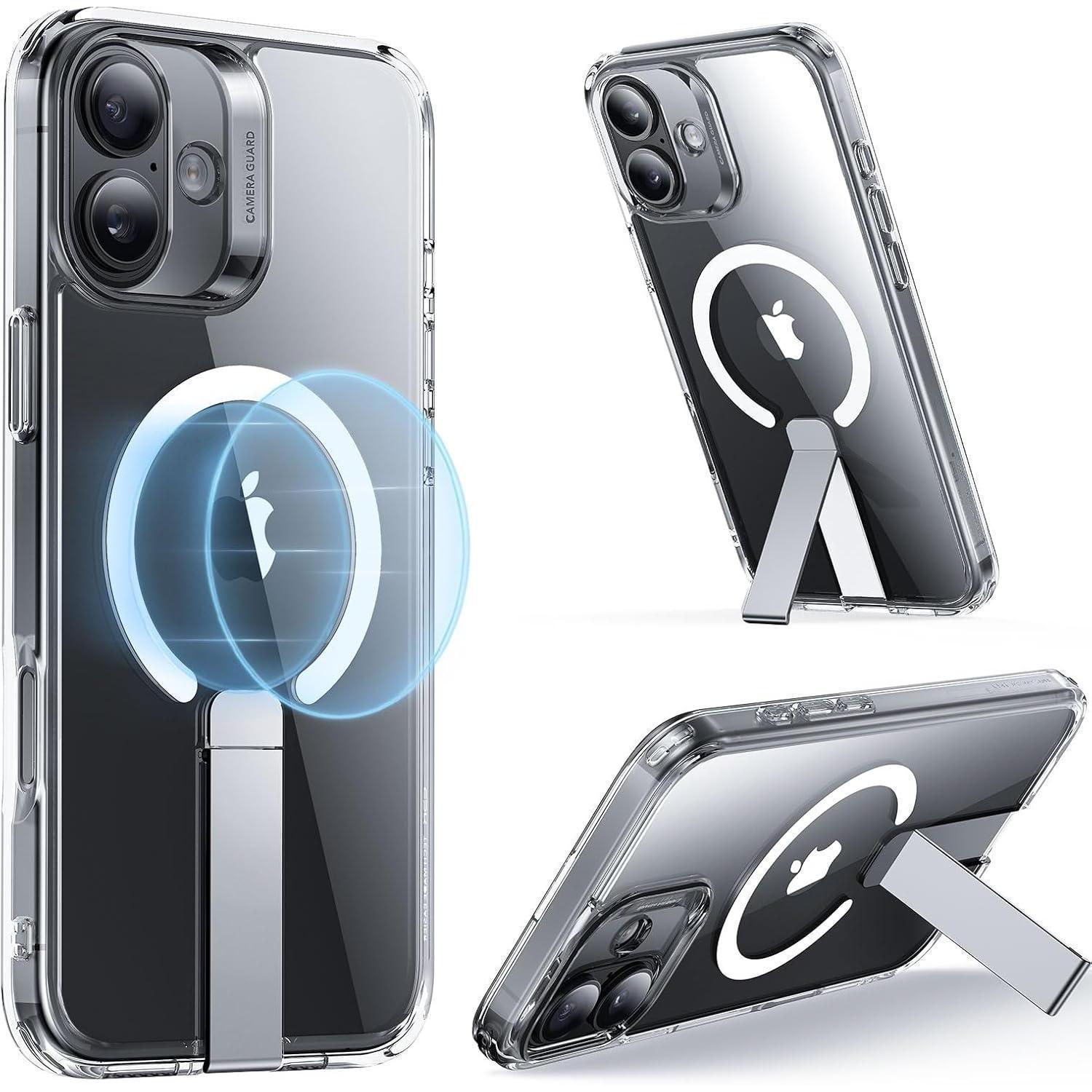 Schutzhülle Mit Ständer Für Iphone 16 Plus, Magsafe Kompatibel, Stoßfest, Klar