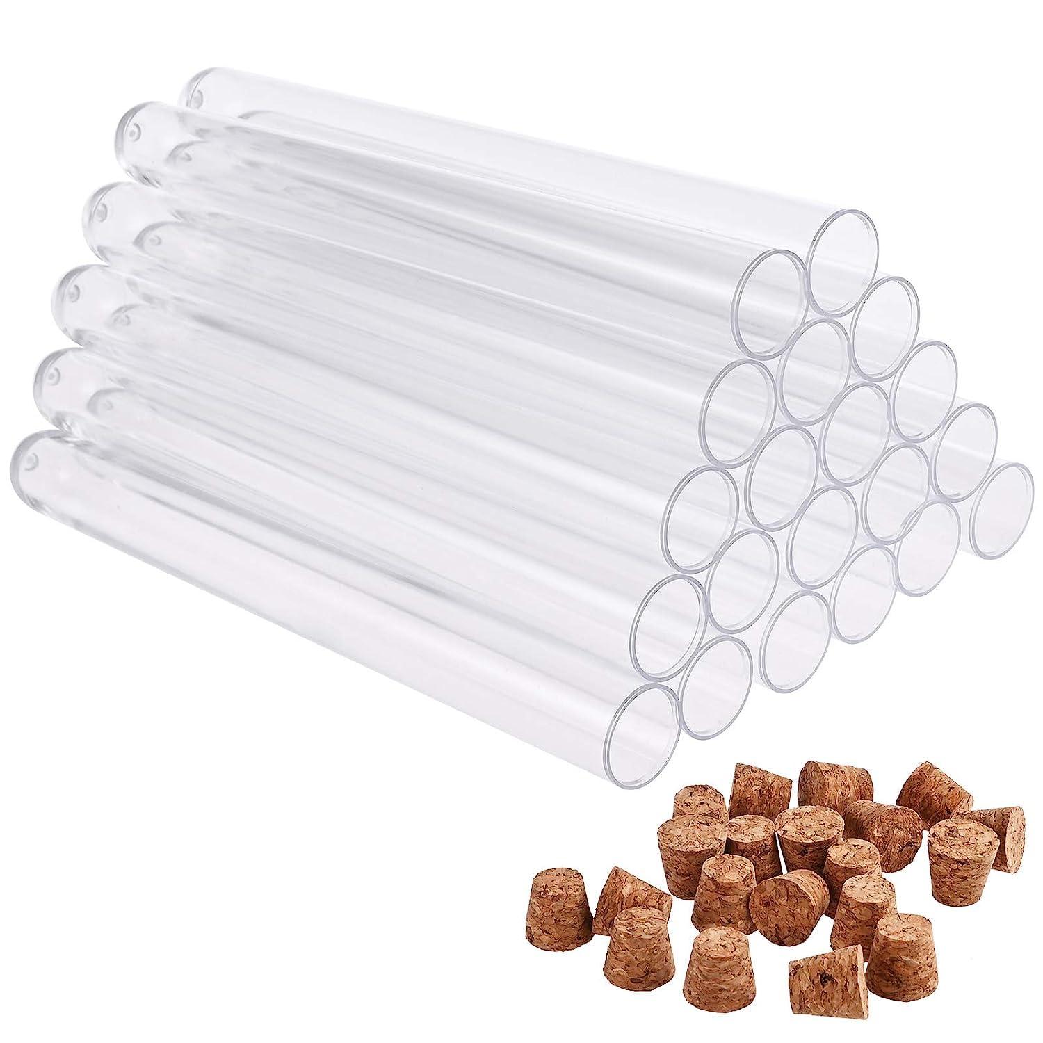 20x Kunststoff Reagenzgläser Mit Korken, 150x16mm, 20ml, Transparent
