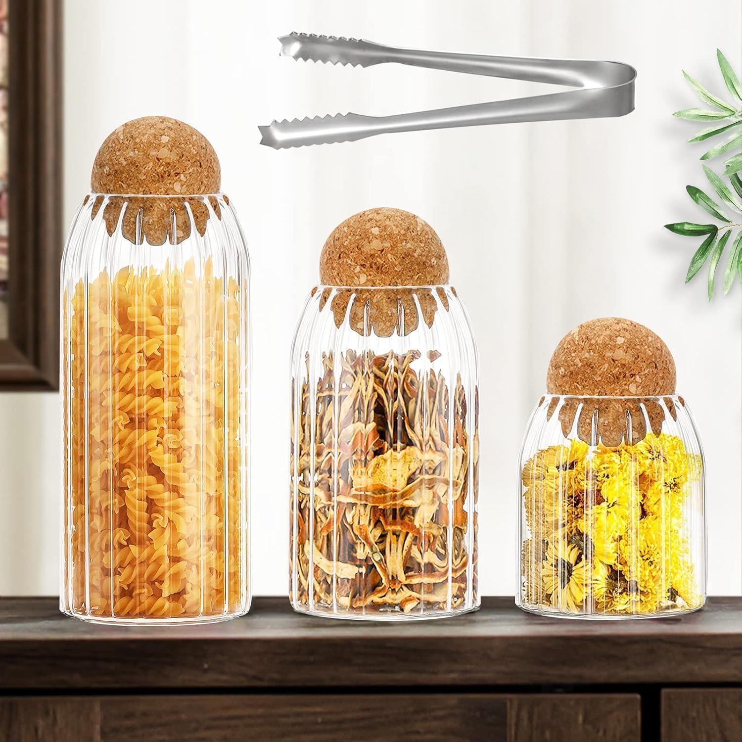 Glas Vorratsgläser 3er-set Mit Korken, Gerippt, 500/700/1000 Ml