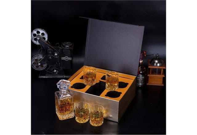 Whisky Karaffe Und Gläser Set 5-teilig, Bleifrei Kristallglas, 750ml Dekanter Mit 4x 300ml Gläser