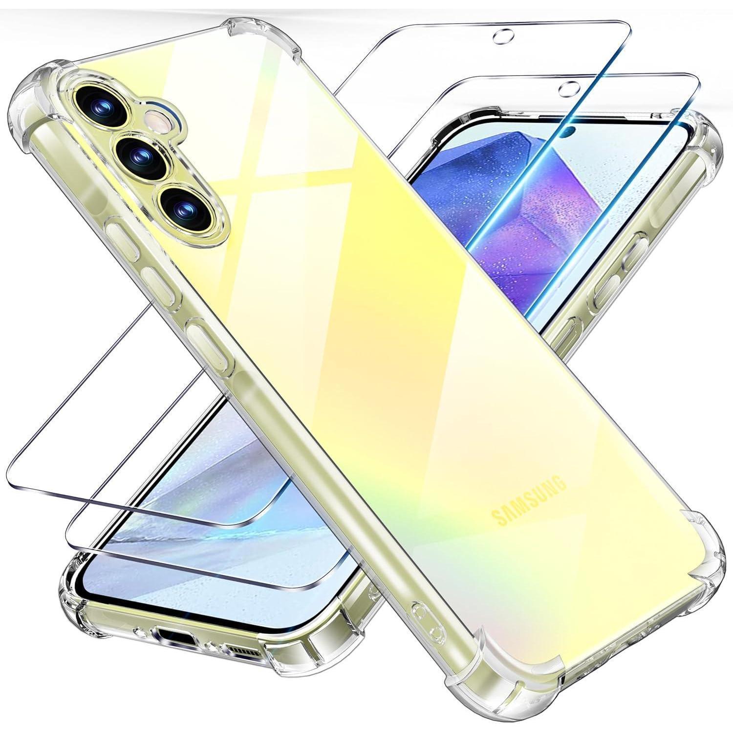 Schutzhülle Mit Panzerglas Für Samsung Galaxy A55 5g, Transparent, Stoßfest, Kratzfest