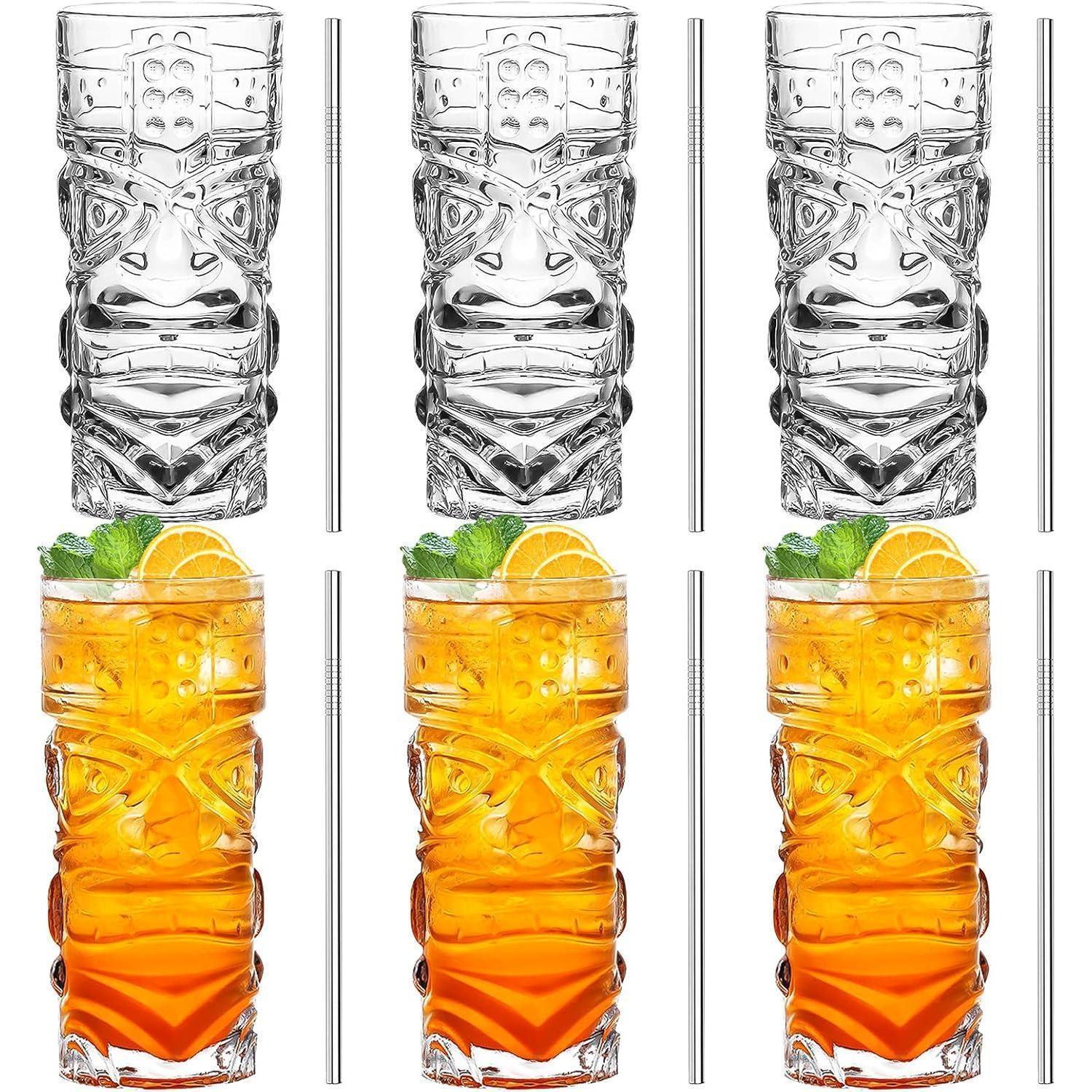 Tiki Cocktailgläser Set 6 Stück, 170-400ml, Transparent, Für Exotische Drinks