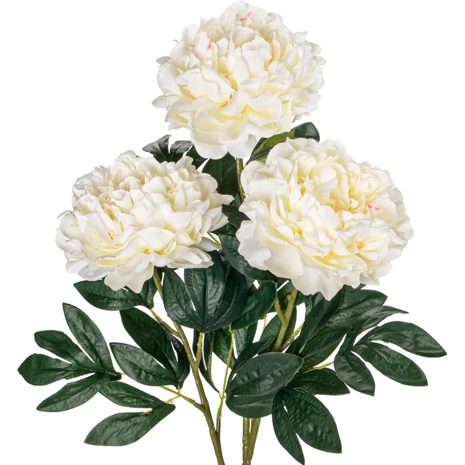 3er Set Kunstpfingstrosen 74cm, Kunstblumen Wie Echt, Real-touch, Weiße Pfingstrosen-zweige