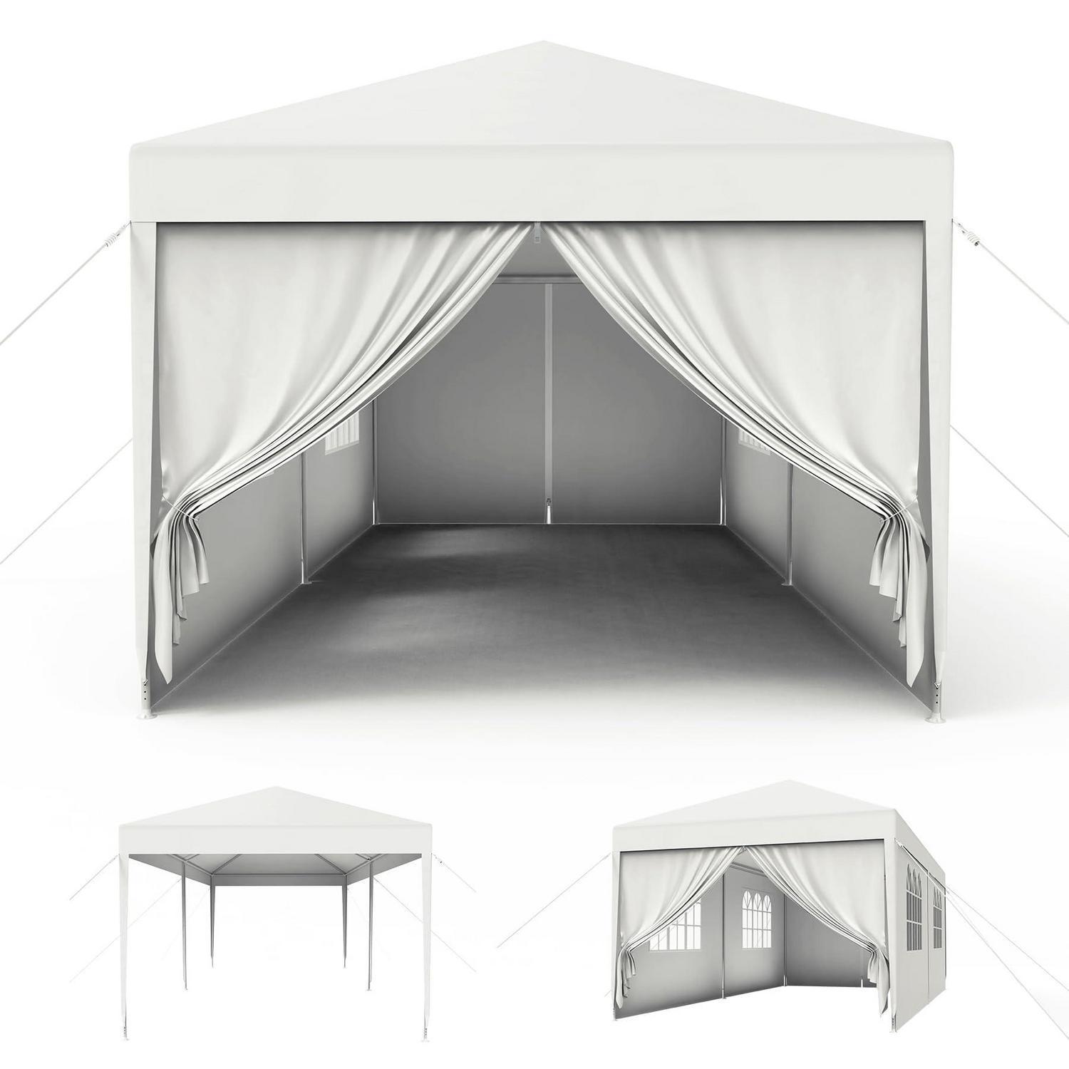Gartenpavillon 3x6m Wasserdicht Uv-schutz Mit Seitenteilen Und Fenstern Weiß