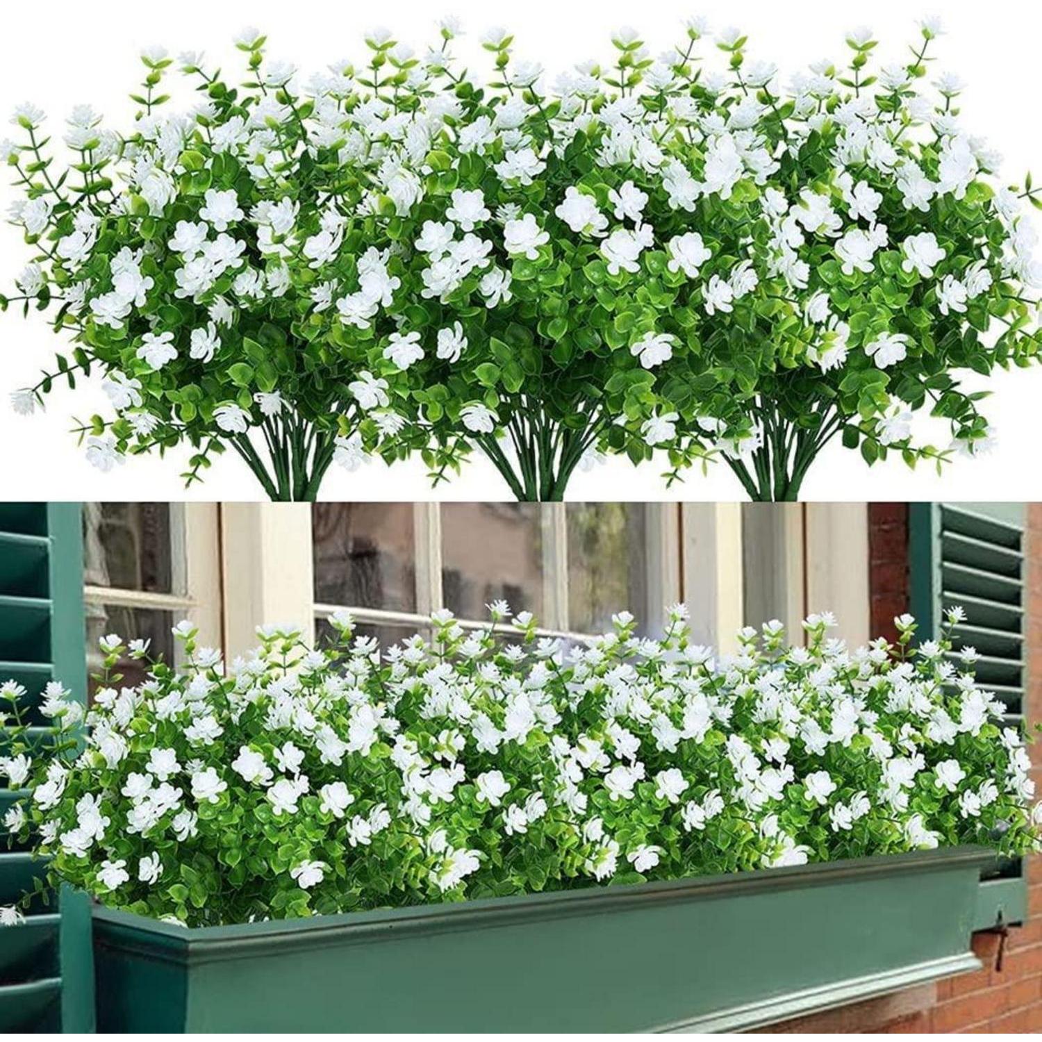 Künstliche Blumen 8 Stück Uv-beständig Weiß Eukalyptus Deko Für Haus Balkon Garten