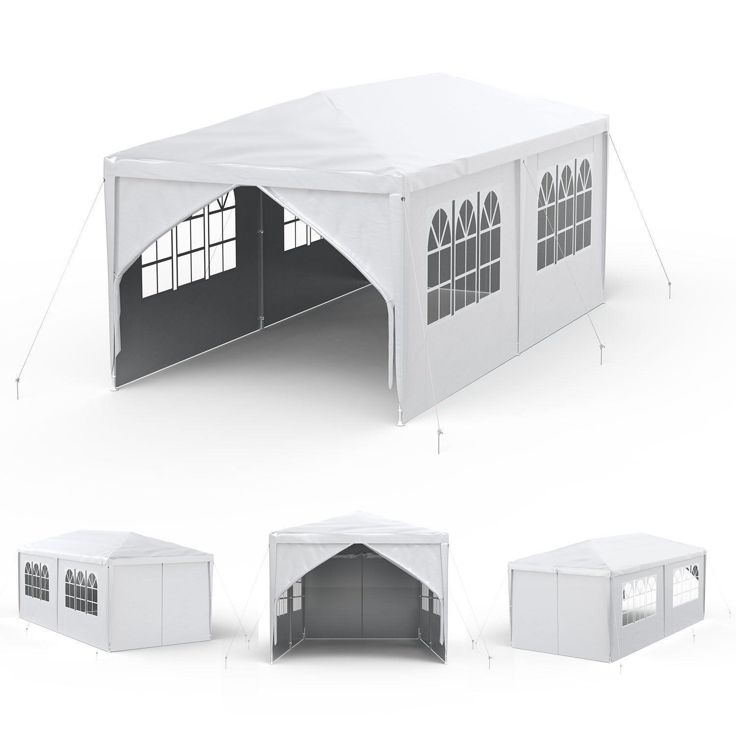 Gartenpavillon 3x6m Weiß Wasserdicht Mit 6 Seitenwänden Und Fenstern