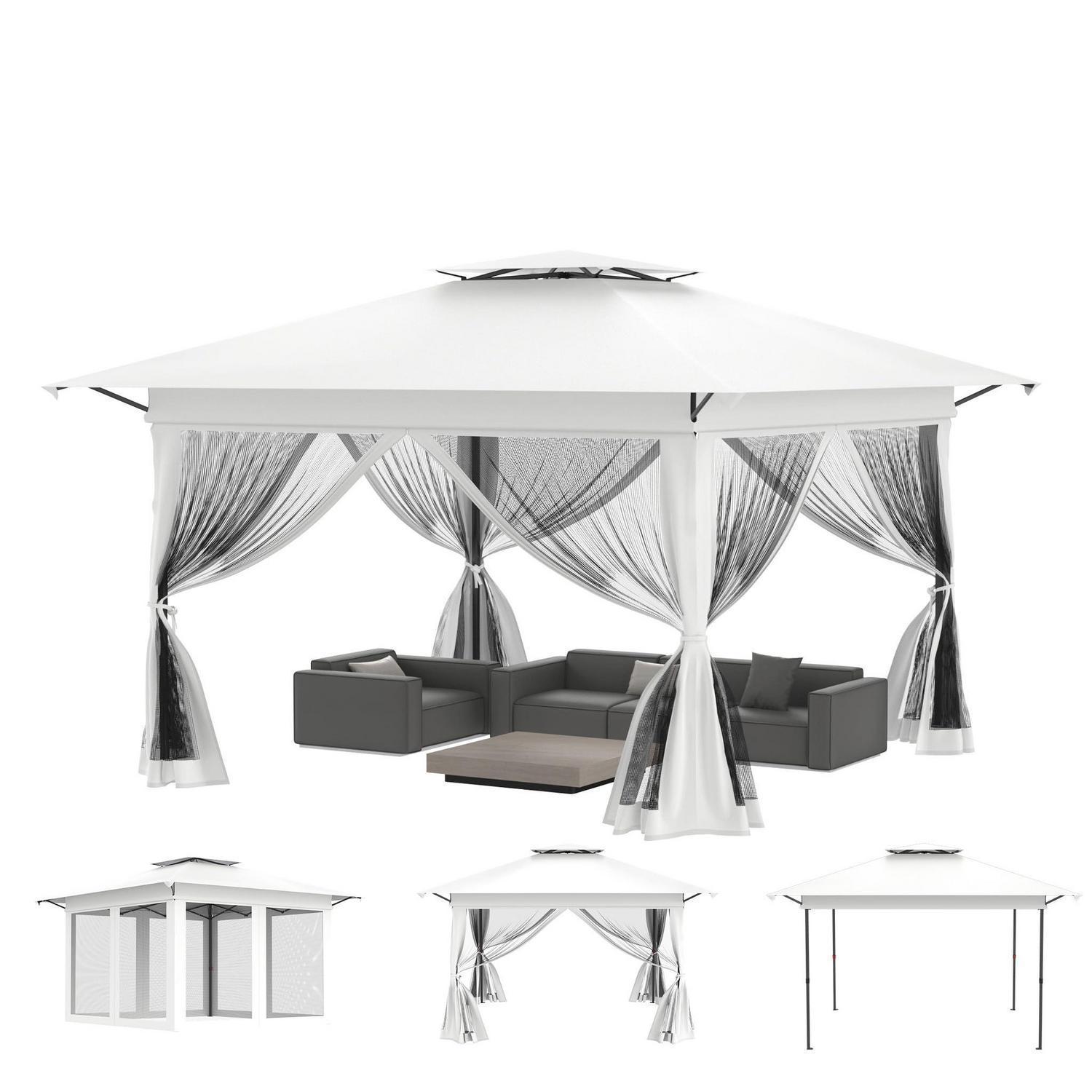 Faltpavillon 4x4m Mit Moskitonetz, Uv-schutz, Höhenverstellbar, Weiß