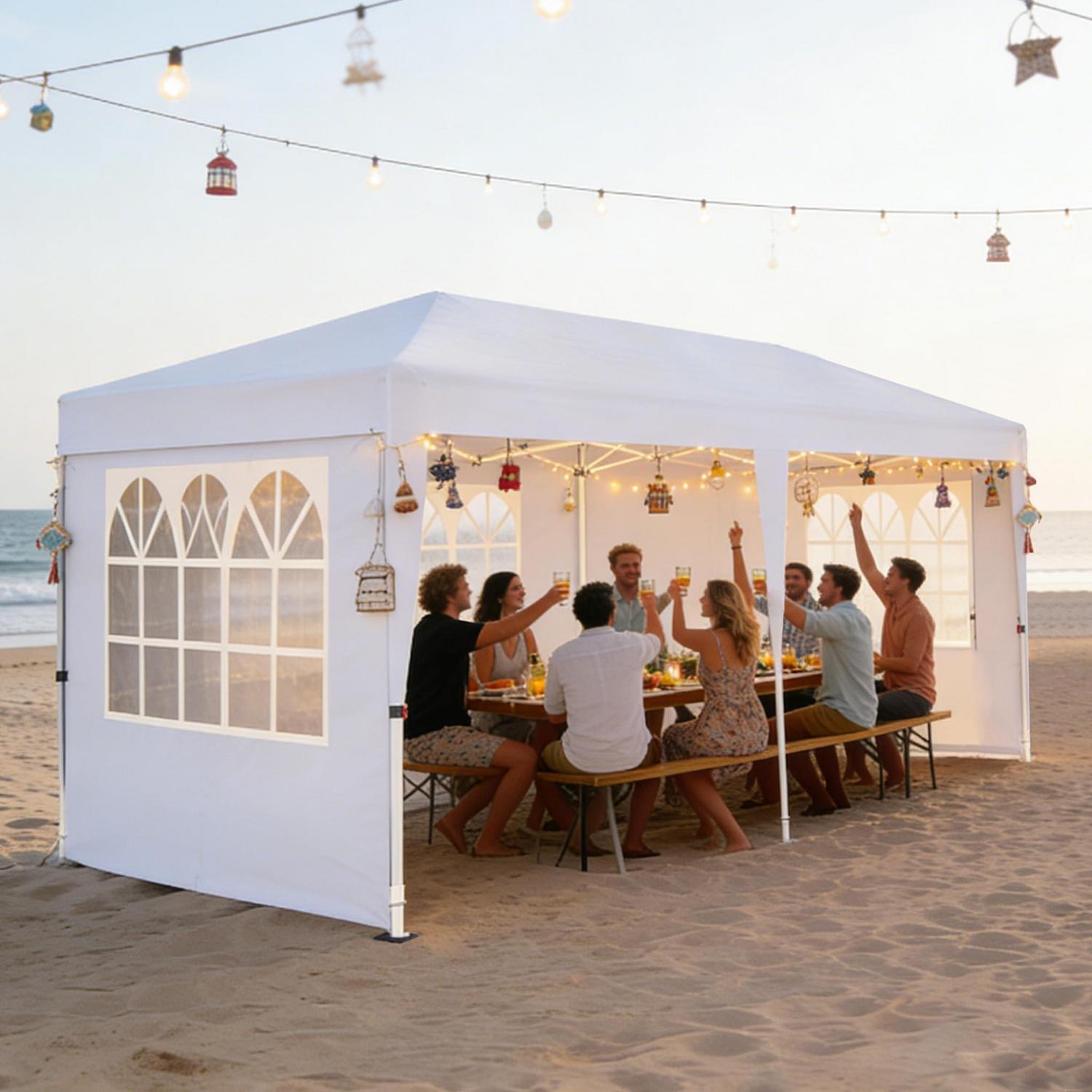 Faltpavillon 3x6m Wasserdicht Sonnenschutz Mit 6 Seitenteilen & 3 Höhenstufen