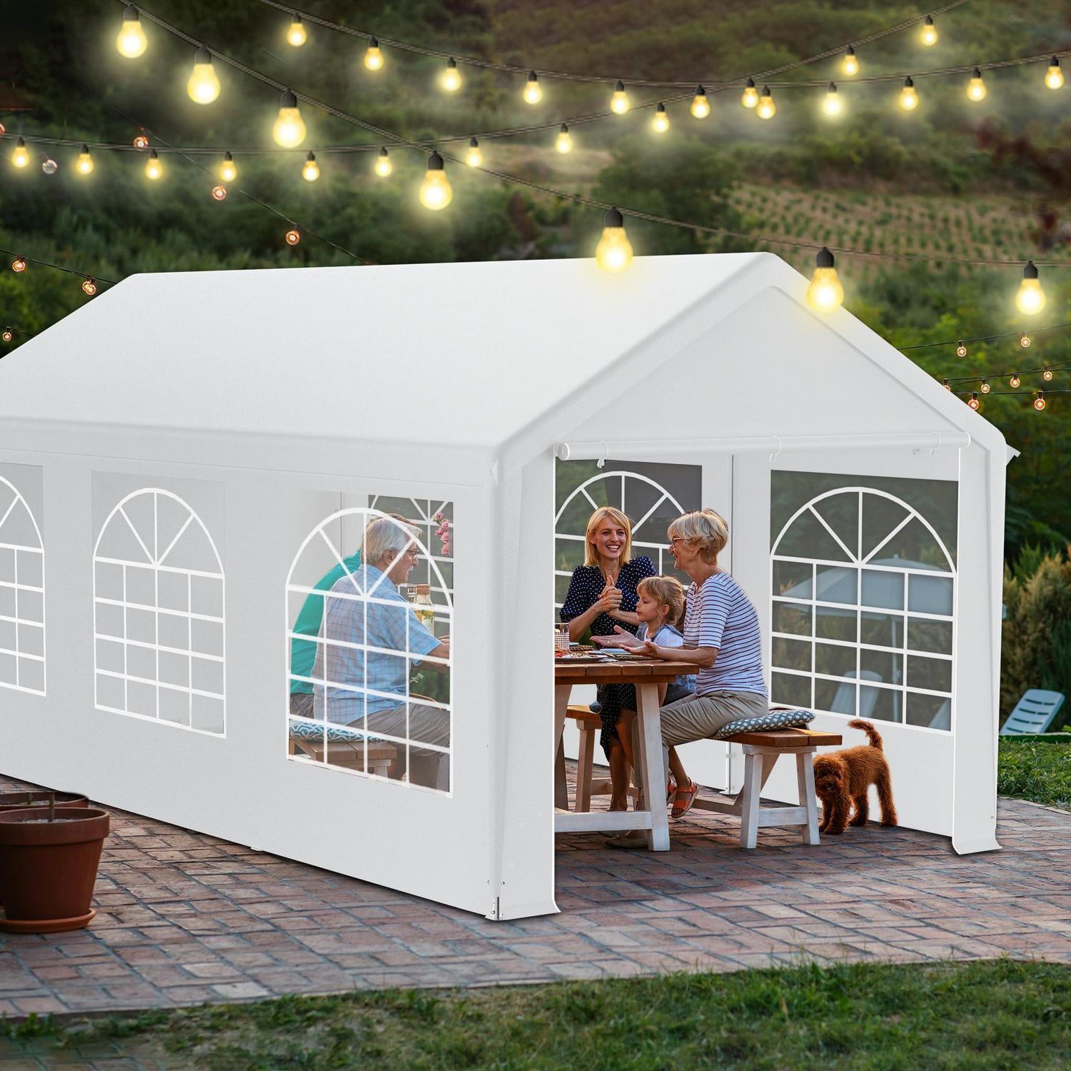 Partyzelt 3x6m Weiß, Wasserdicht & Uv-beständig, Mit Fenstern