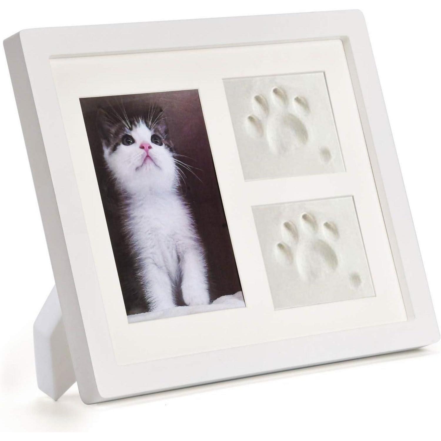 Bilderrahmen Mit Pfotenabdruck-set Für Hunde & Katzen, 3d Gipsabdruck, Massivholz, Weiß