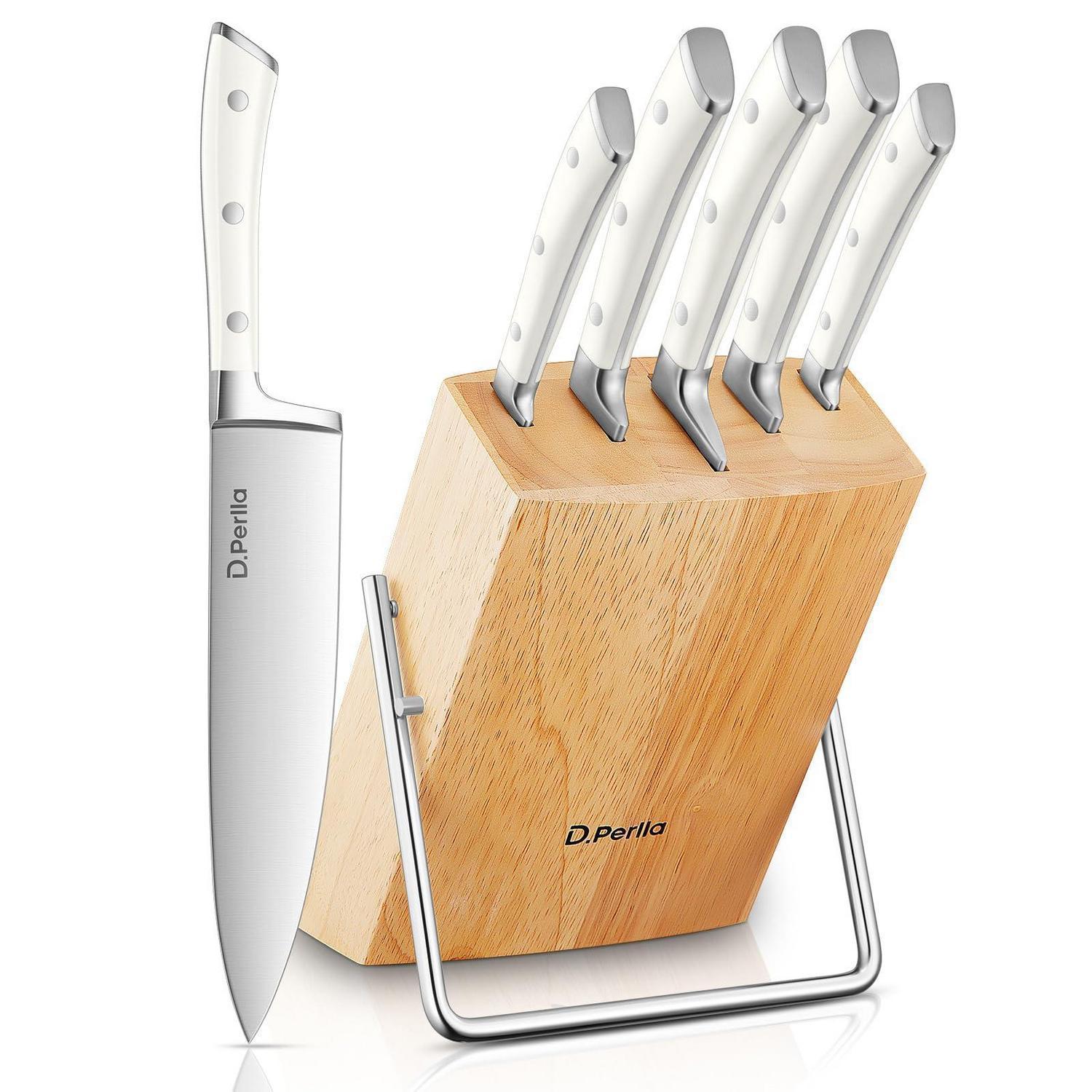 6-teiliges Küchenmesser-set Mit Holzblock, Edelstahl, Weiß