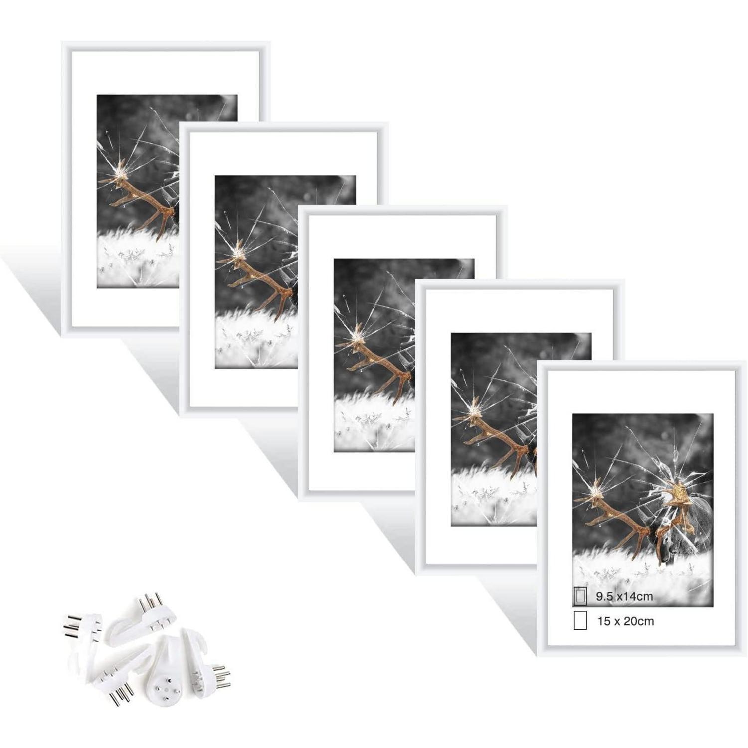 5er Set Bilderrahmen 15x20 Cm Weiß Mit Plexiglas, Aufhängbar