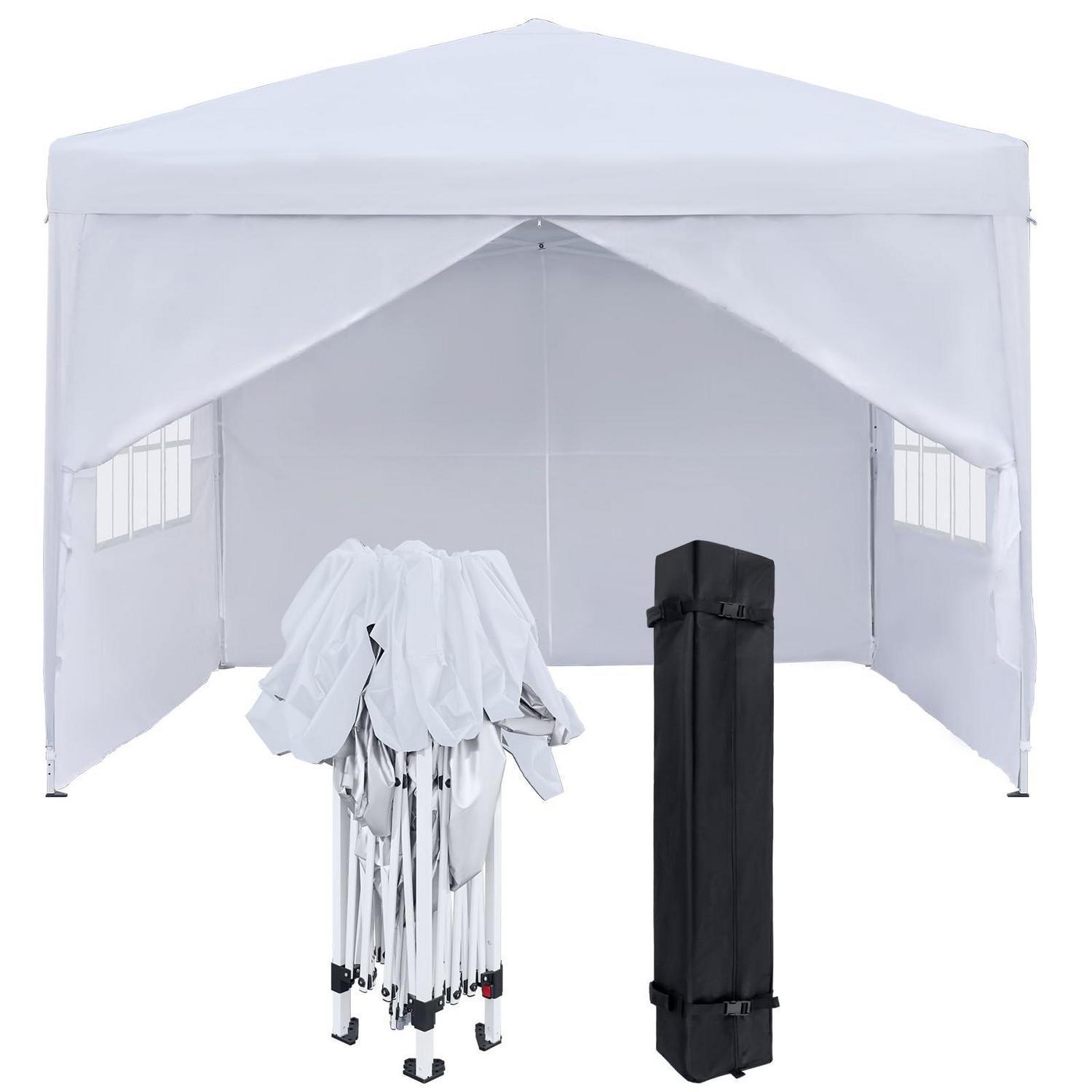 Faltpavillon 3x3m Mit Seitenteilen Und Fenstern, Wasserdicht, Uv-schutz, Weiß