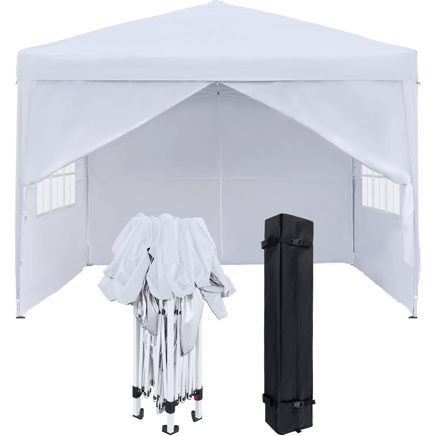 Faltpavillon 2,5x2,5m Mit Seitenteilen Und Fenstern, Wasserdicht, Uv-schutz, Weiß
