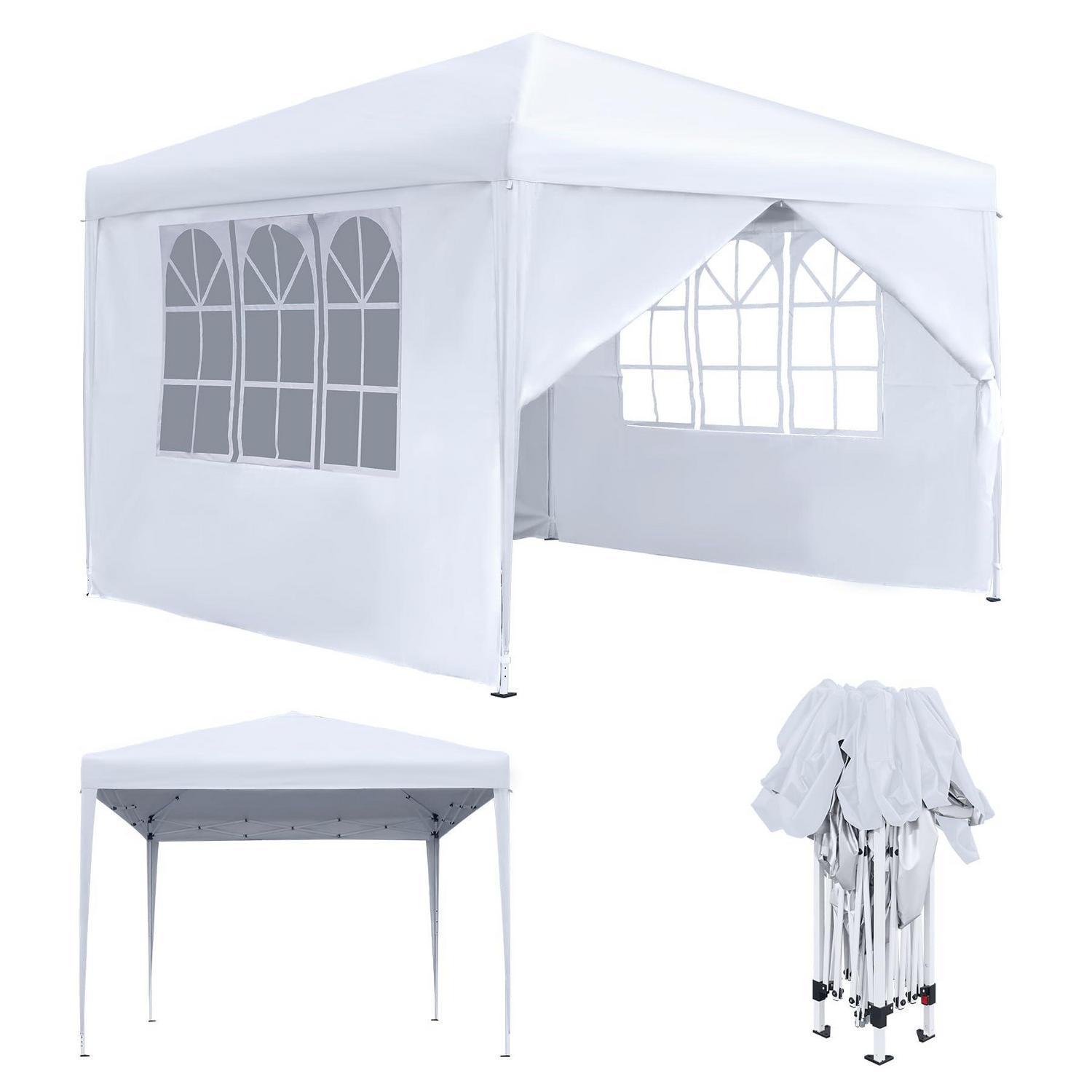 Faltpavillon 3x3m Wasserdicht Mit 4 Seitenteilen Und Fenstern Weiß